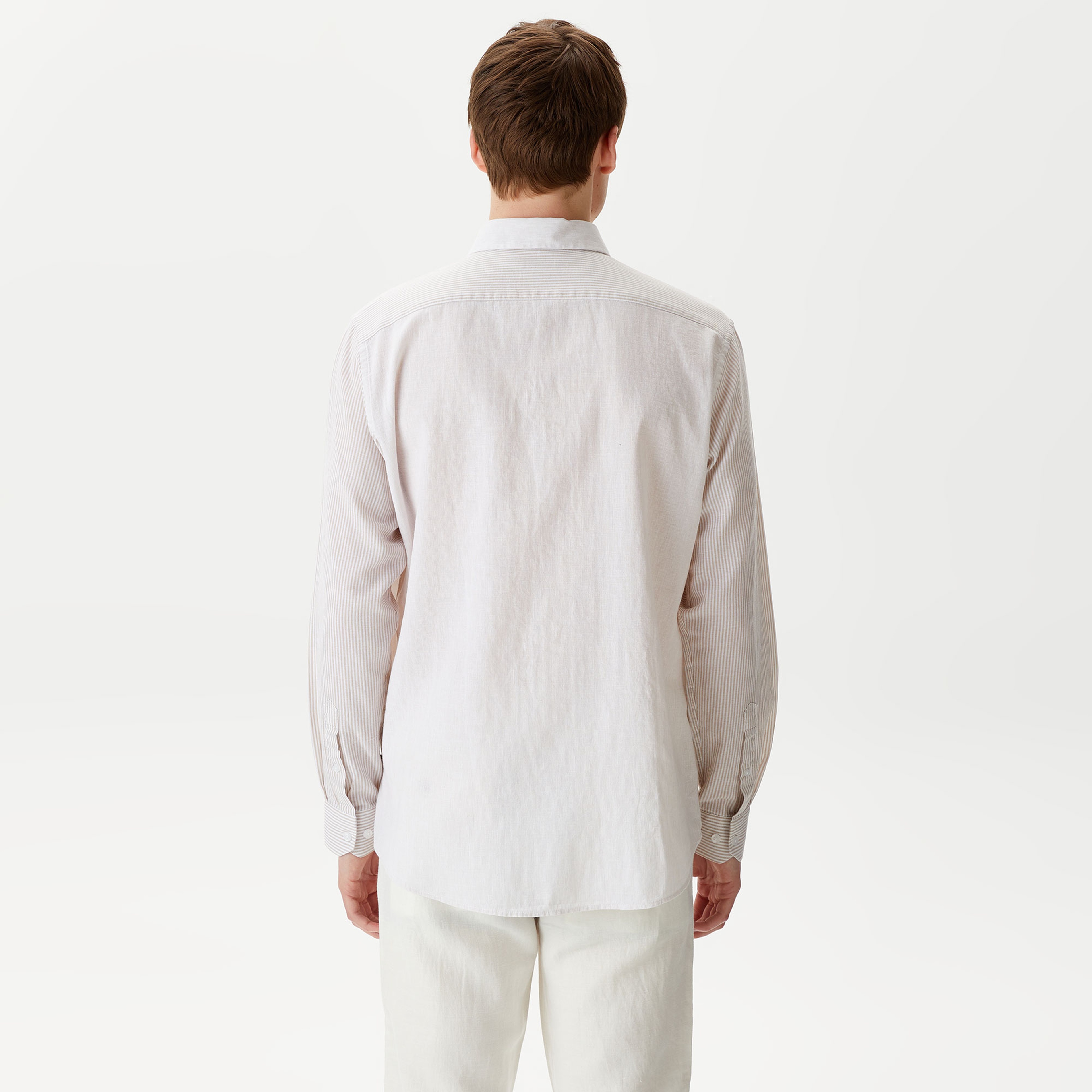 Nautica Erkek Kırık Beyaz Classic Fit Uzun Kollu Renk Bloklu Gömlek