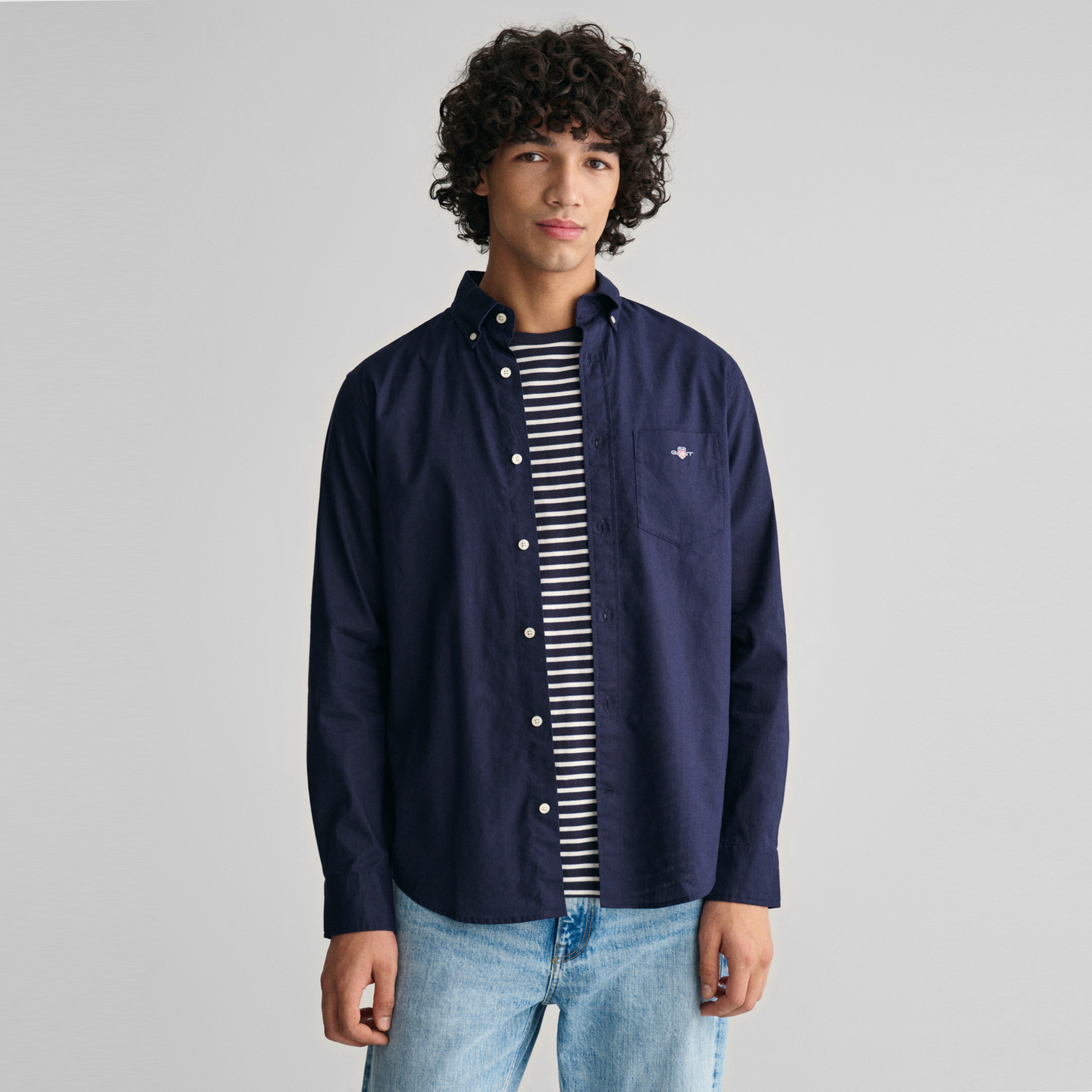 GANT Erkek Lacivert Regular Fit Düğmeli Yaka Gömlek