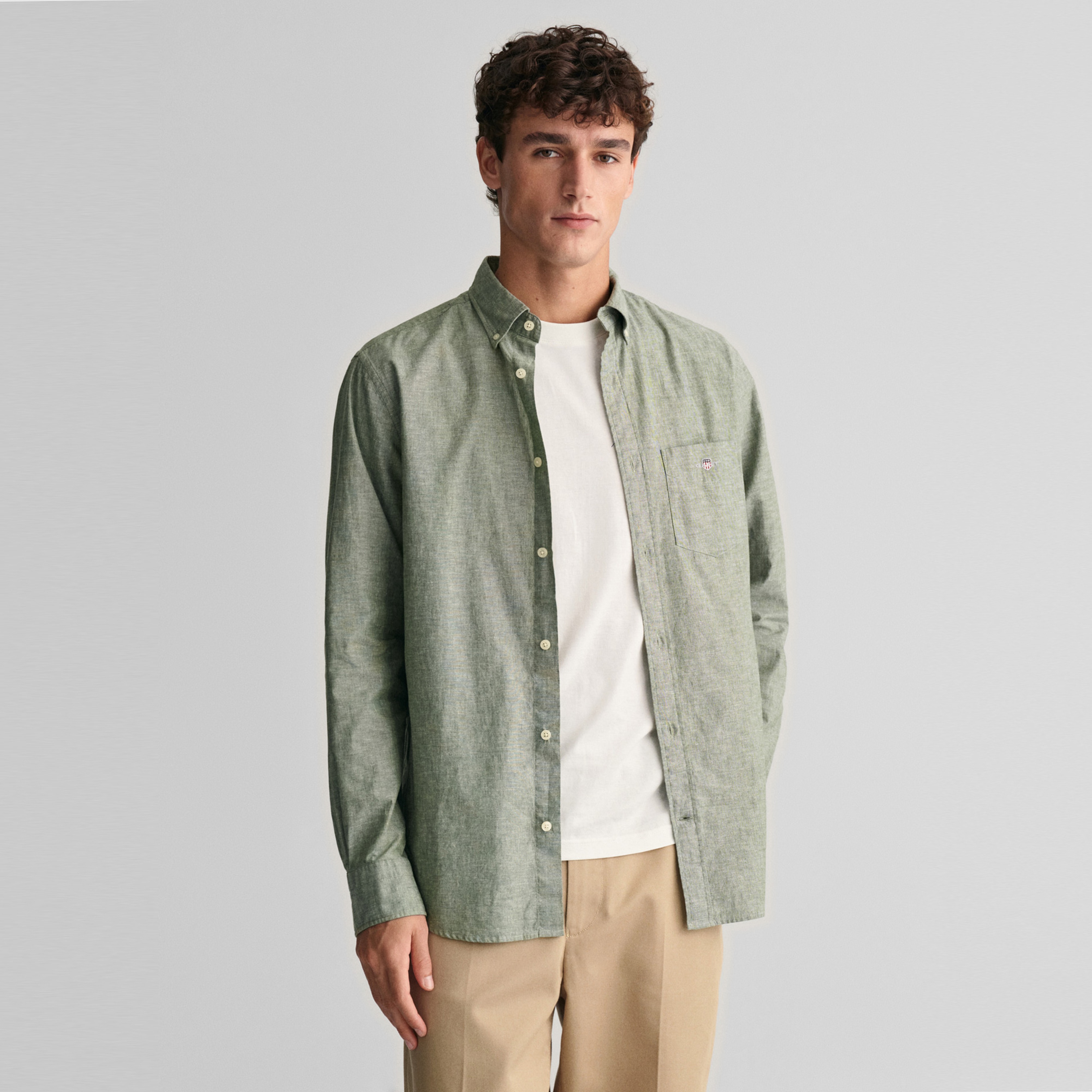 GANT Erkek Yeşil Regular Fit Düğmeli Yaka Gömlek