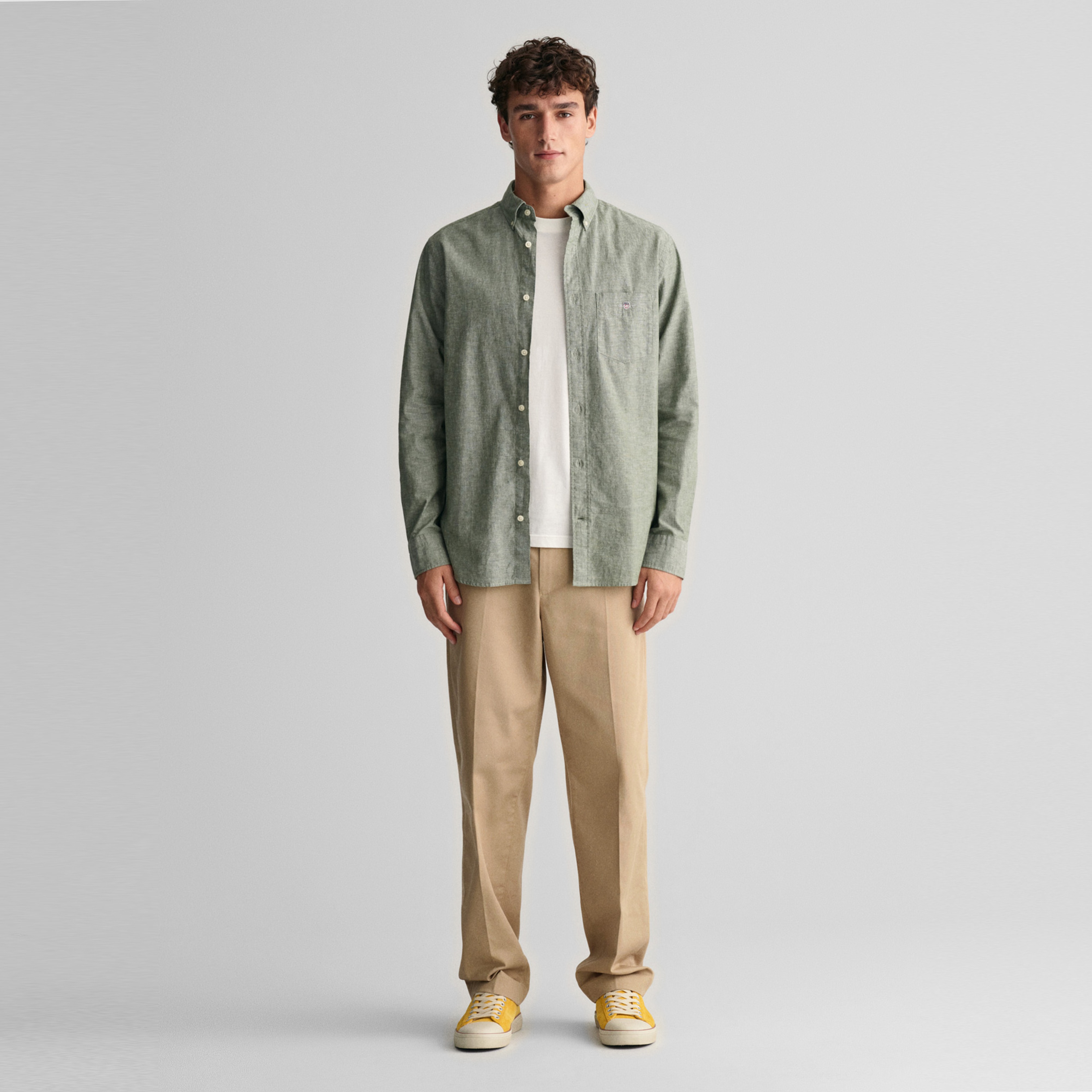 GANT Erkek Yeşil Regular Fit Düğmeli Yaka Gömlek
