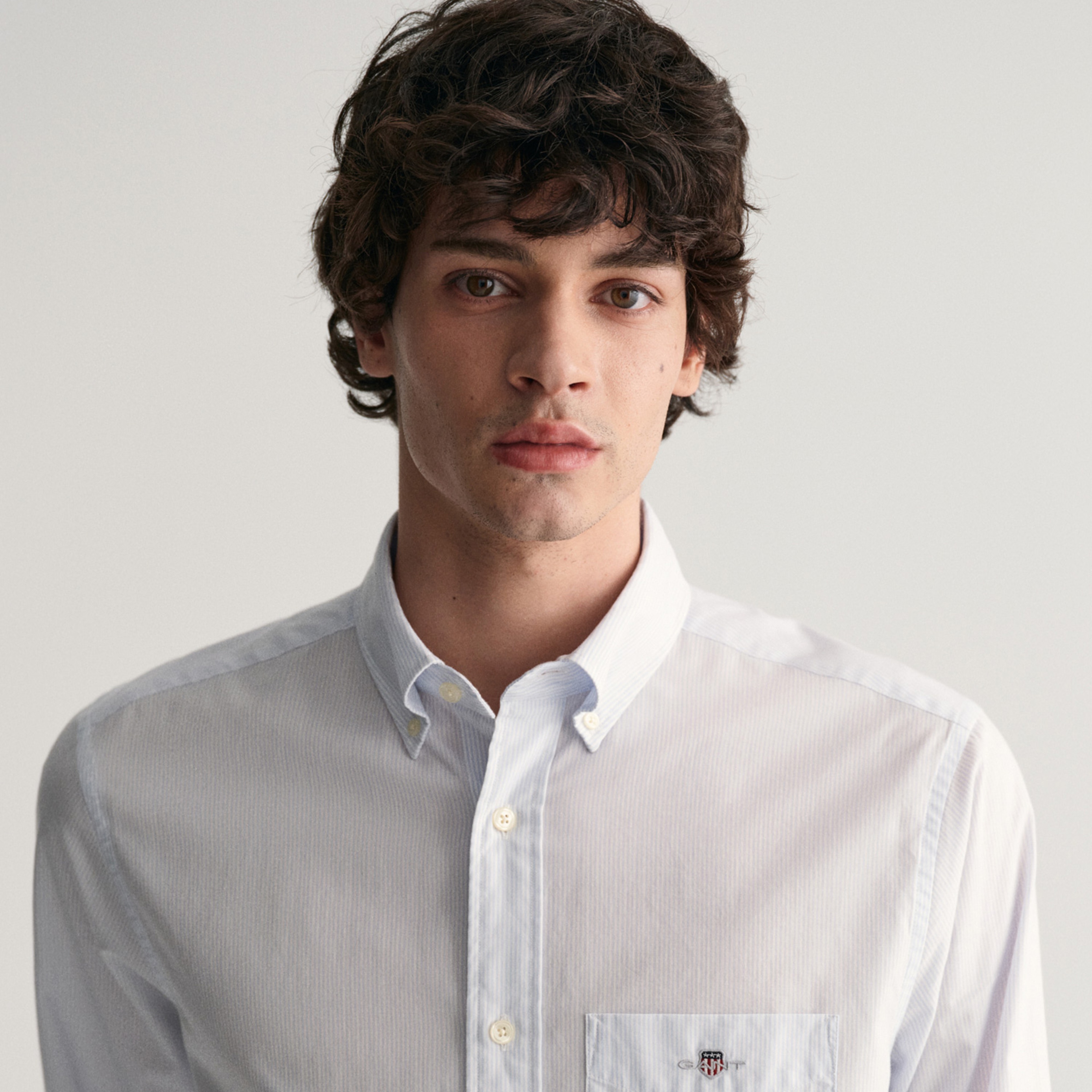 GANT Erkek Mavi Regular Fit Çizgili Düğmeli Yaka Gömlek