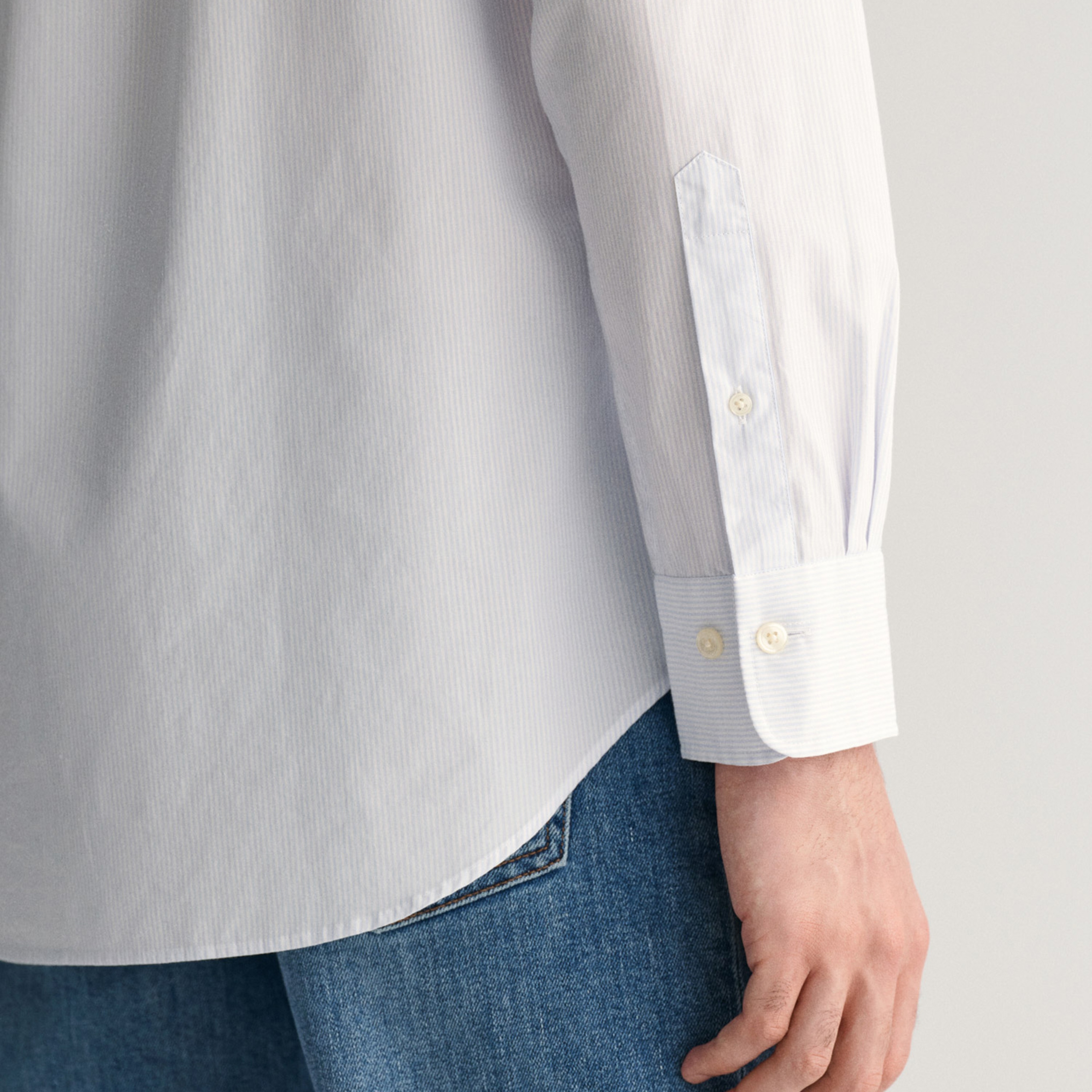 GANT Erkek Mavi Regular Fit Çizgili Düğmeli Yaka Gömlek