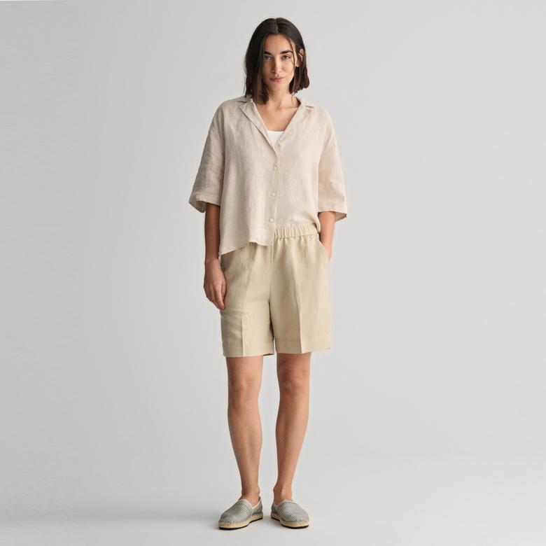 GANT Kadın Bej Relaxed Fit Keten Şort