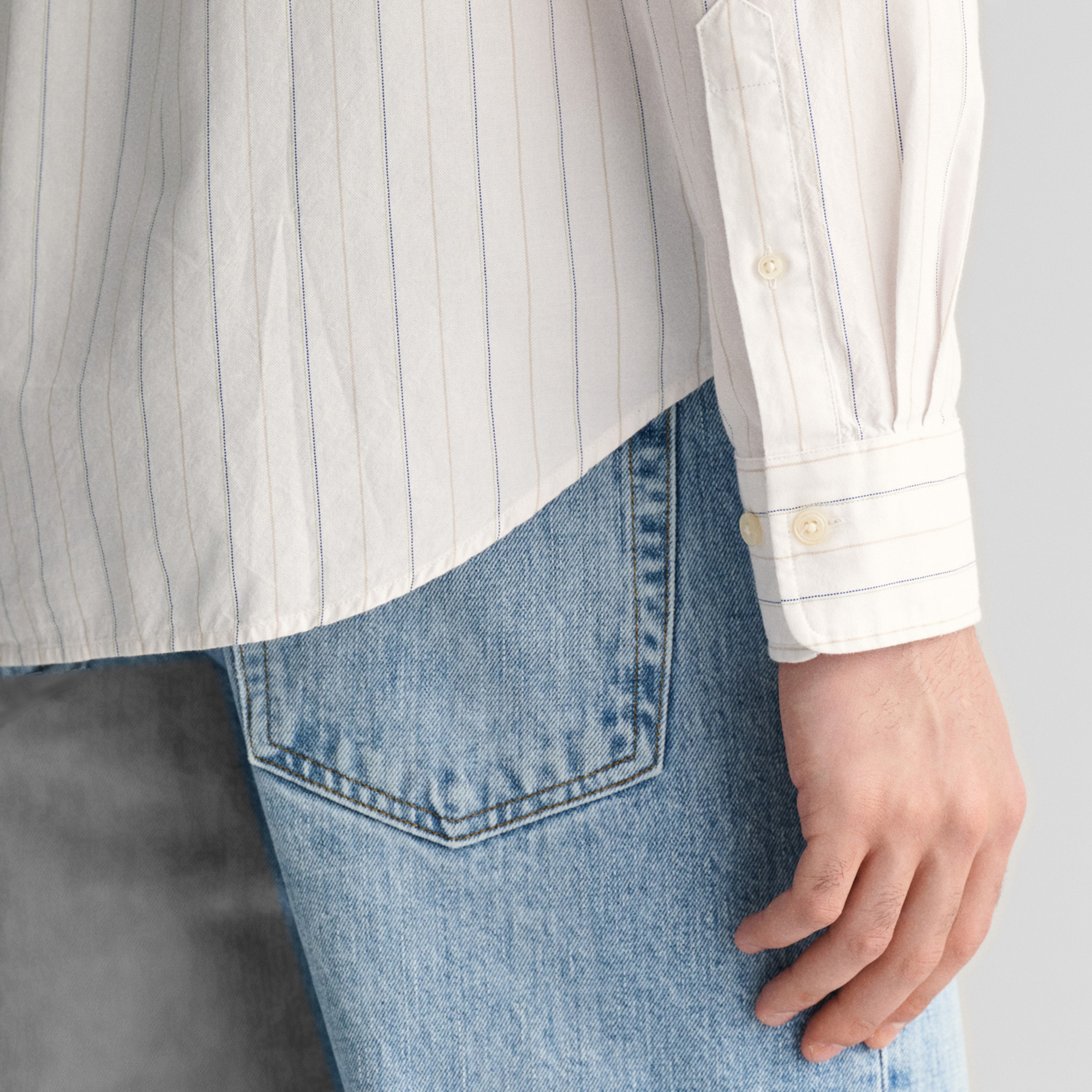 GANT Erkek Krem Regular Fit Düğmeli Yaka Çizgili Oxford Gömlek