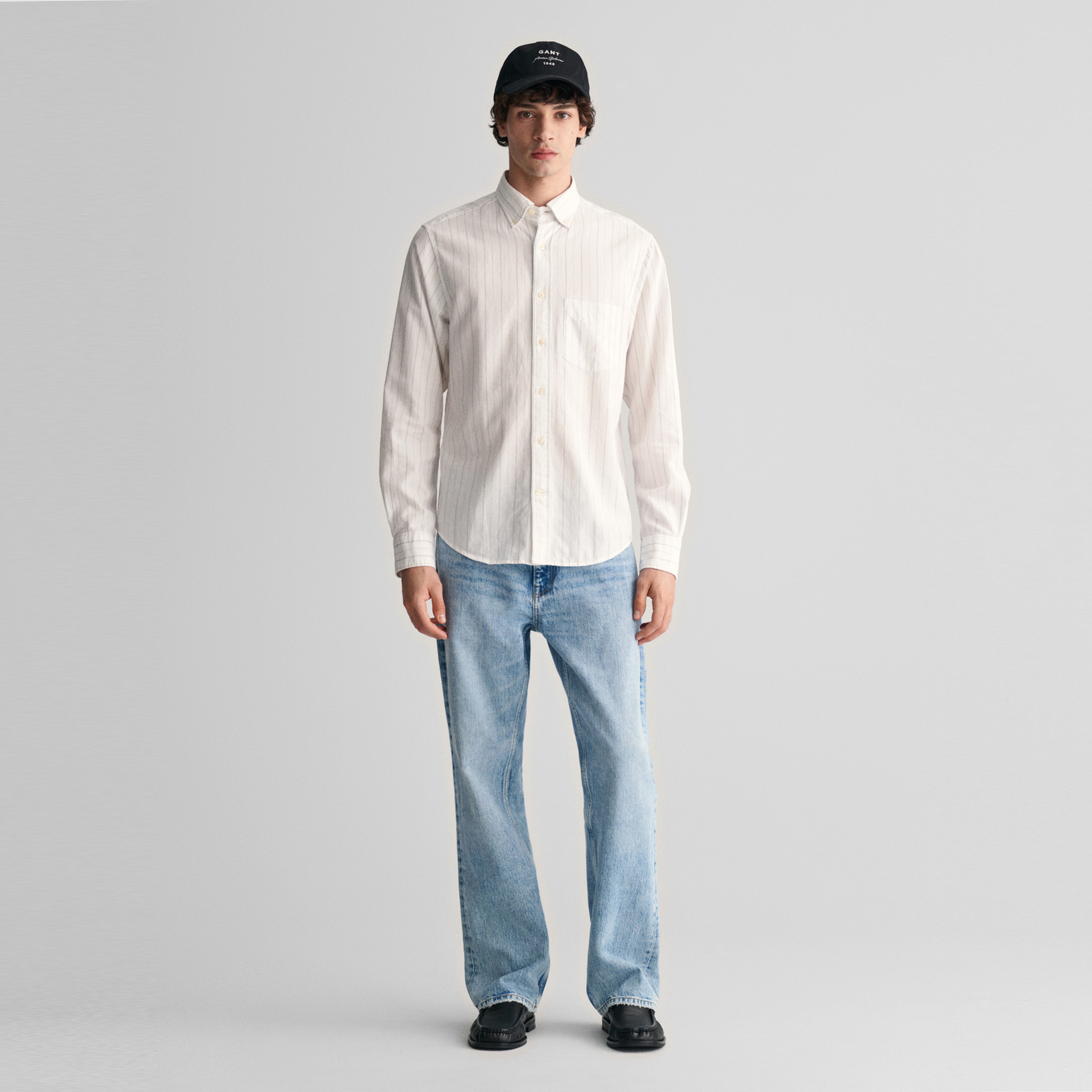 GANT Erkek Krem Regular Fit Düğmeli Yaka Çizgili Oxford Gömlek