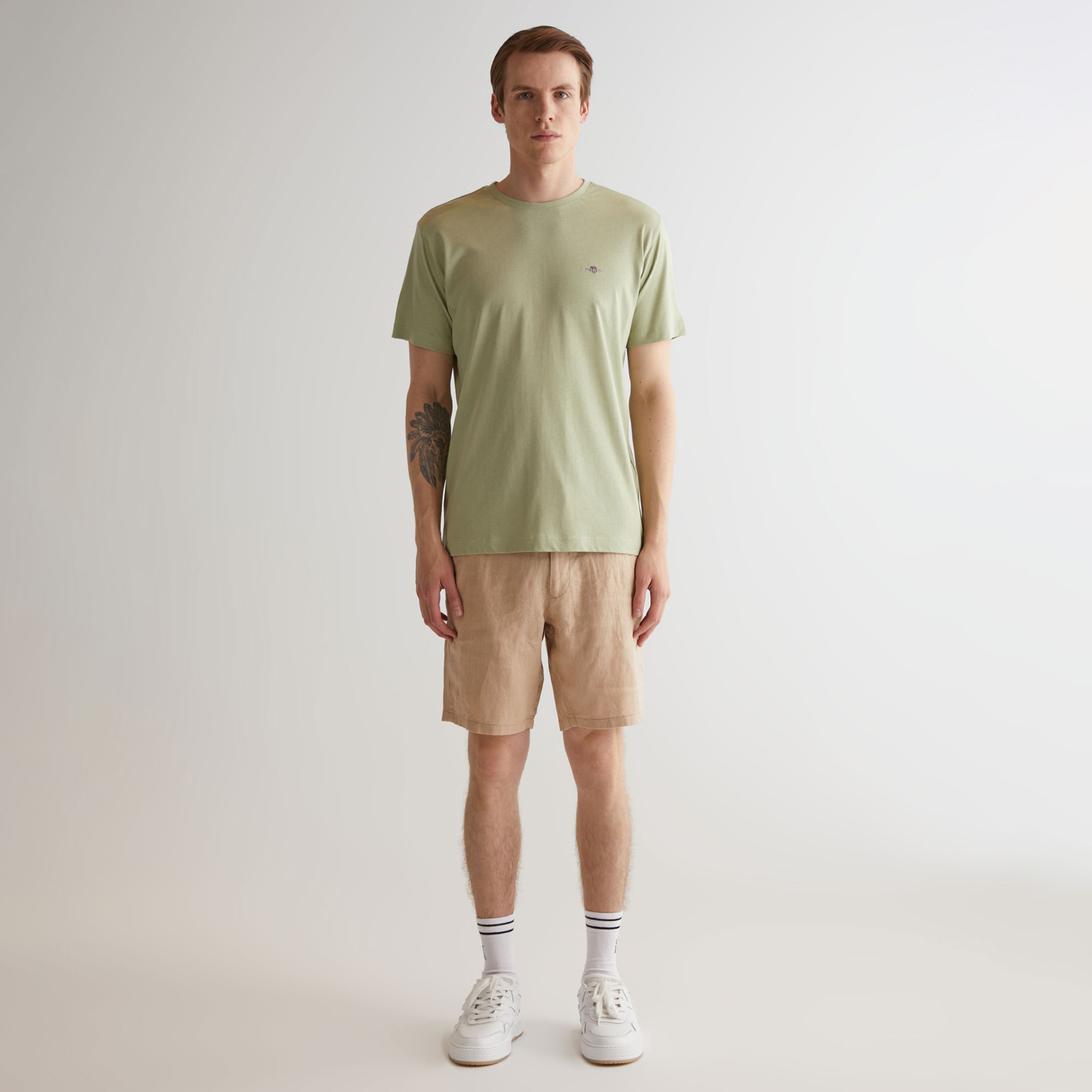 GANT Erkek Yeşil Regular Fit Bisiklet Yaka Logolu T-shirt