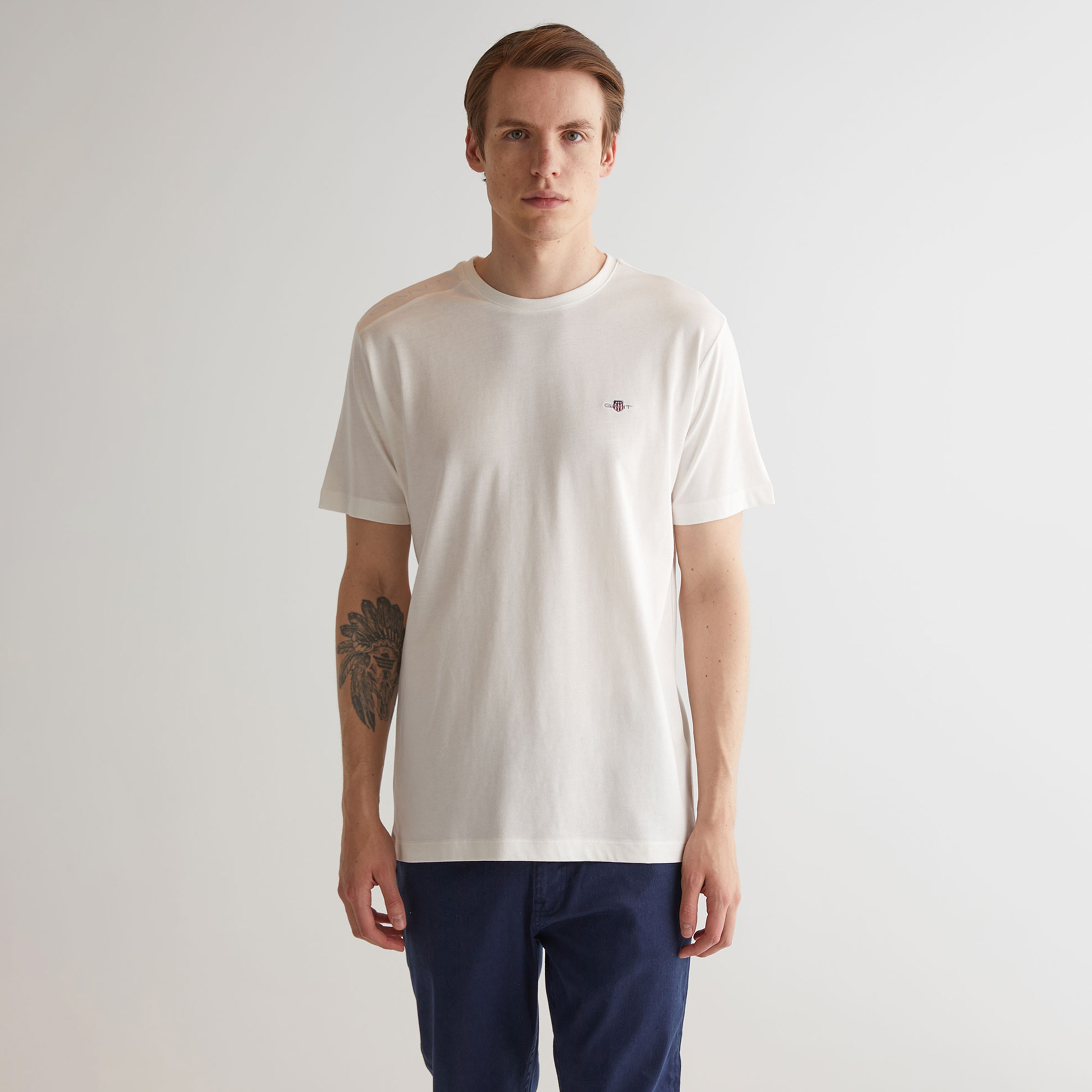 GANT Erkek Krem Regular Fit Bisiklet Yaka Logolu T-shirt