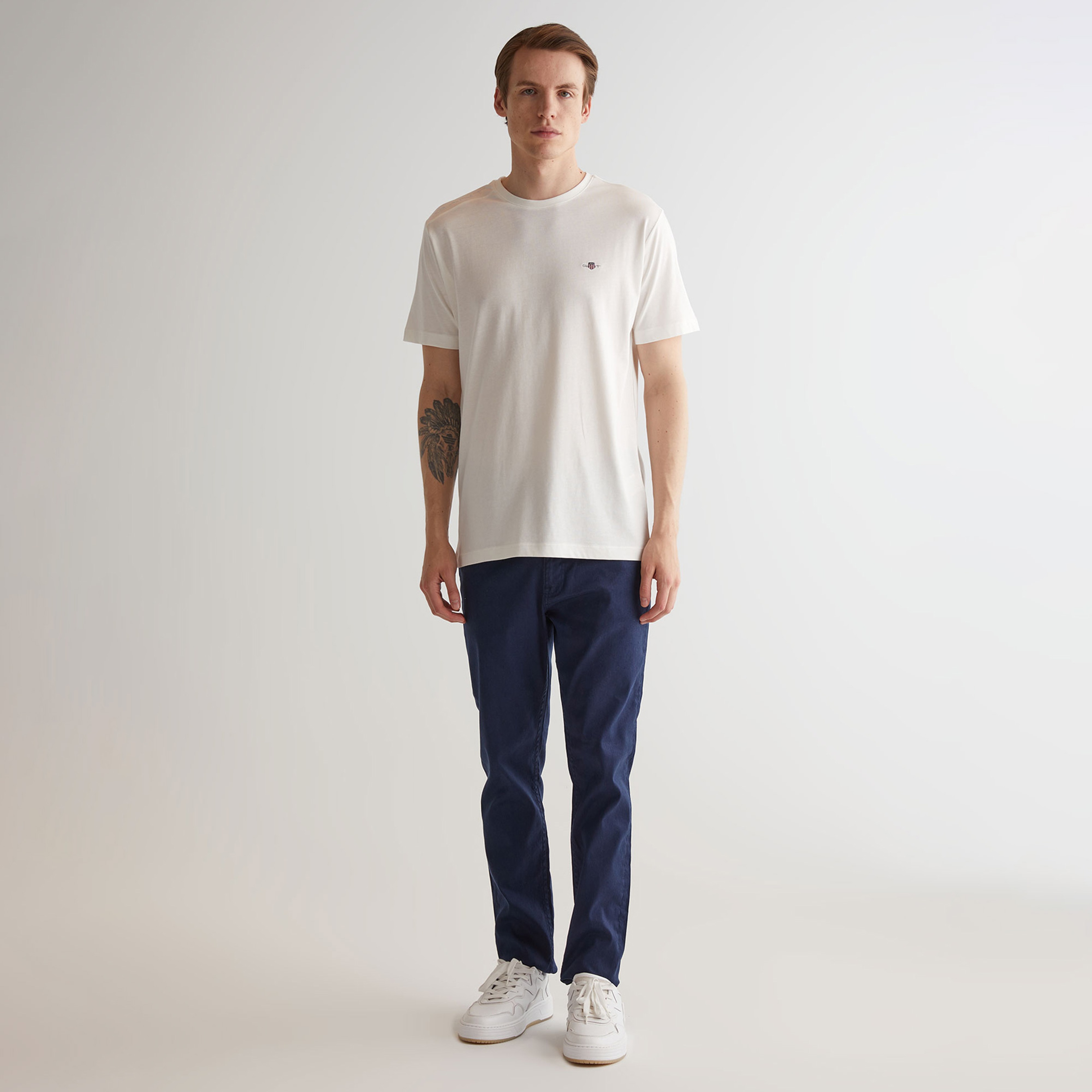 GANT Erkek Krem Regular Fit Bisiklet Yaka Logolu T-shirt