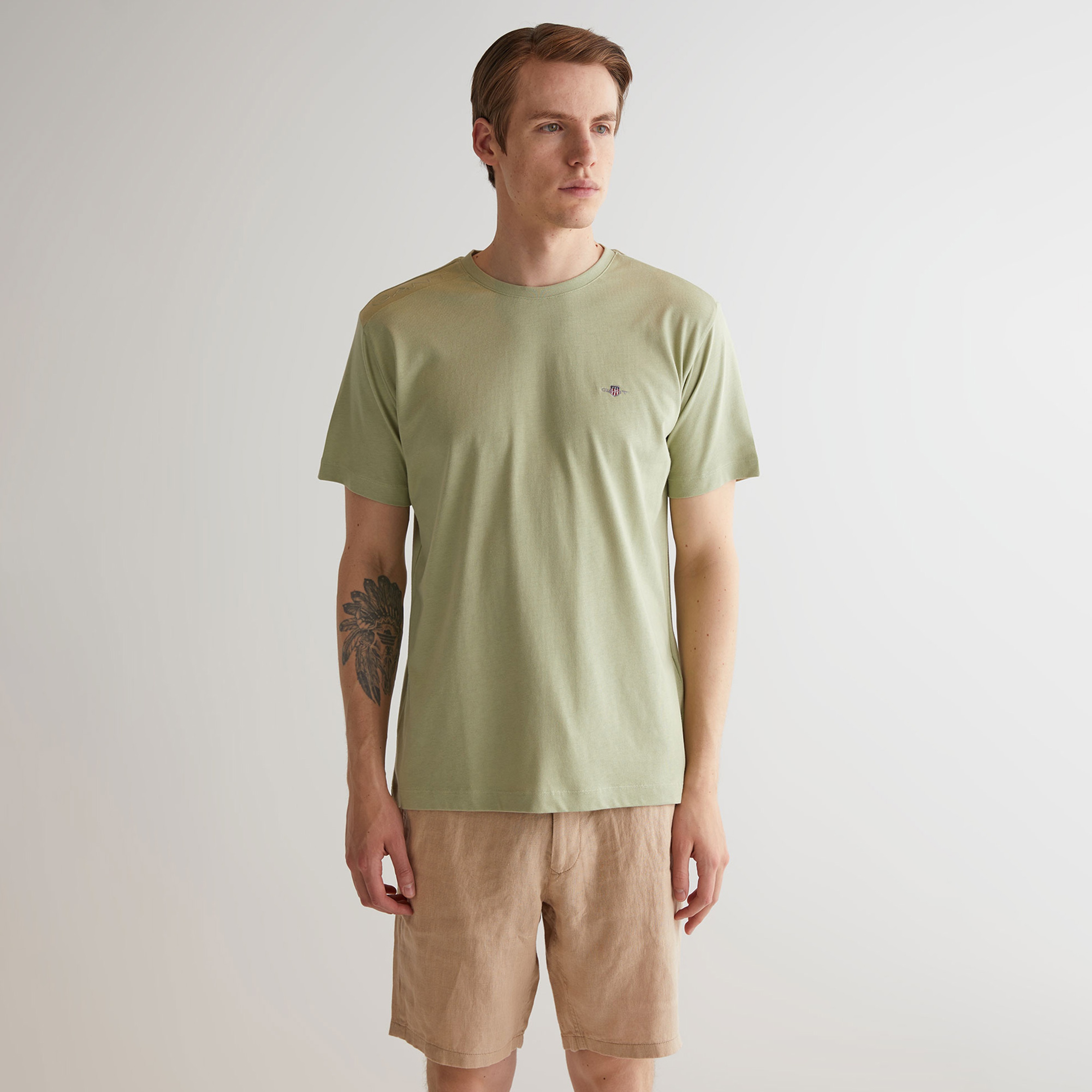 GANT Erkek Yeşil Regular Fit Bisiklet Yaka Logolu T-shirt