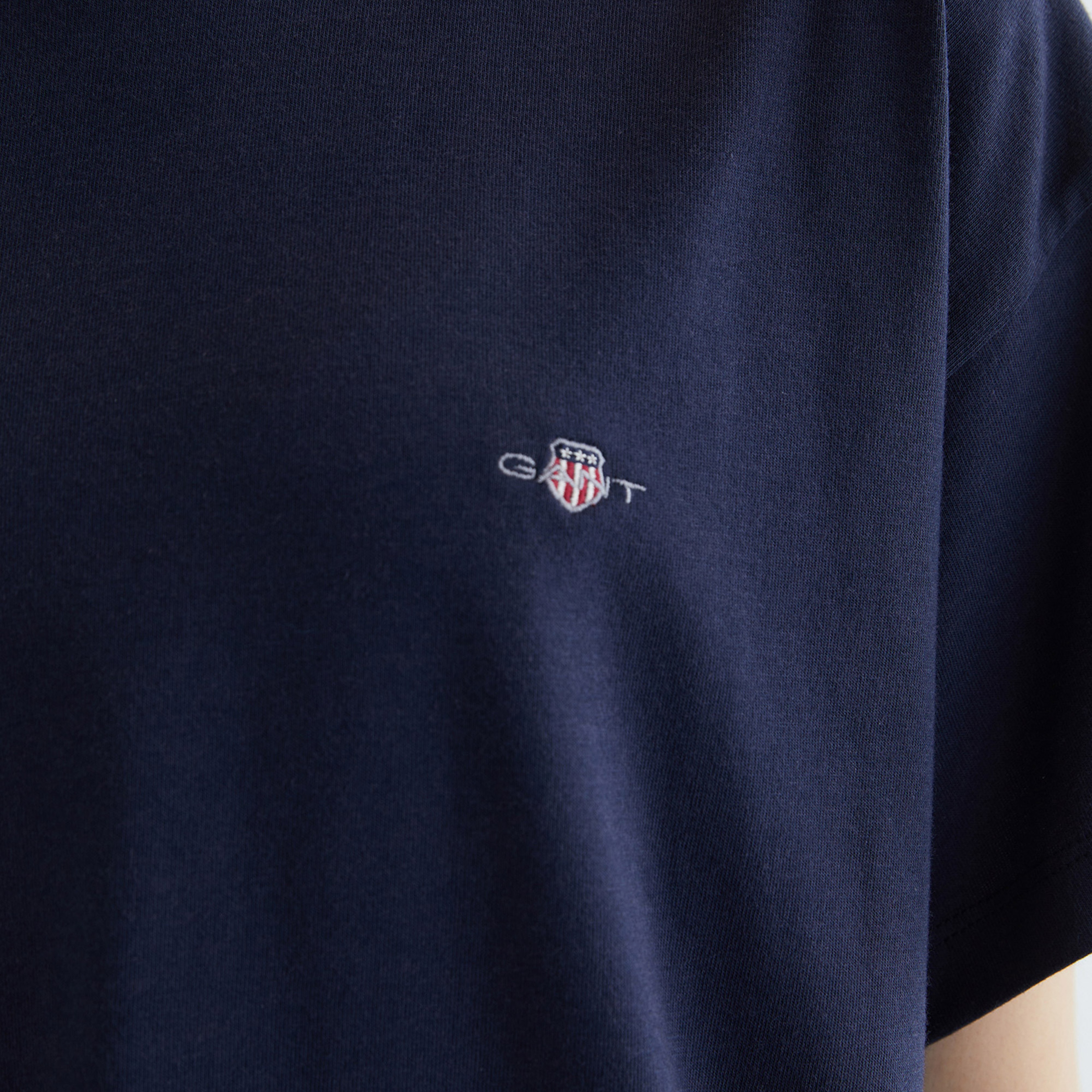 GANT Kadın Lacivert Oversize Fit Bisiklet Yaka Logolu T-shirt