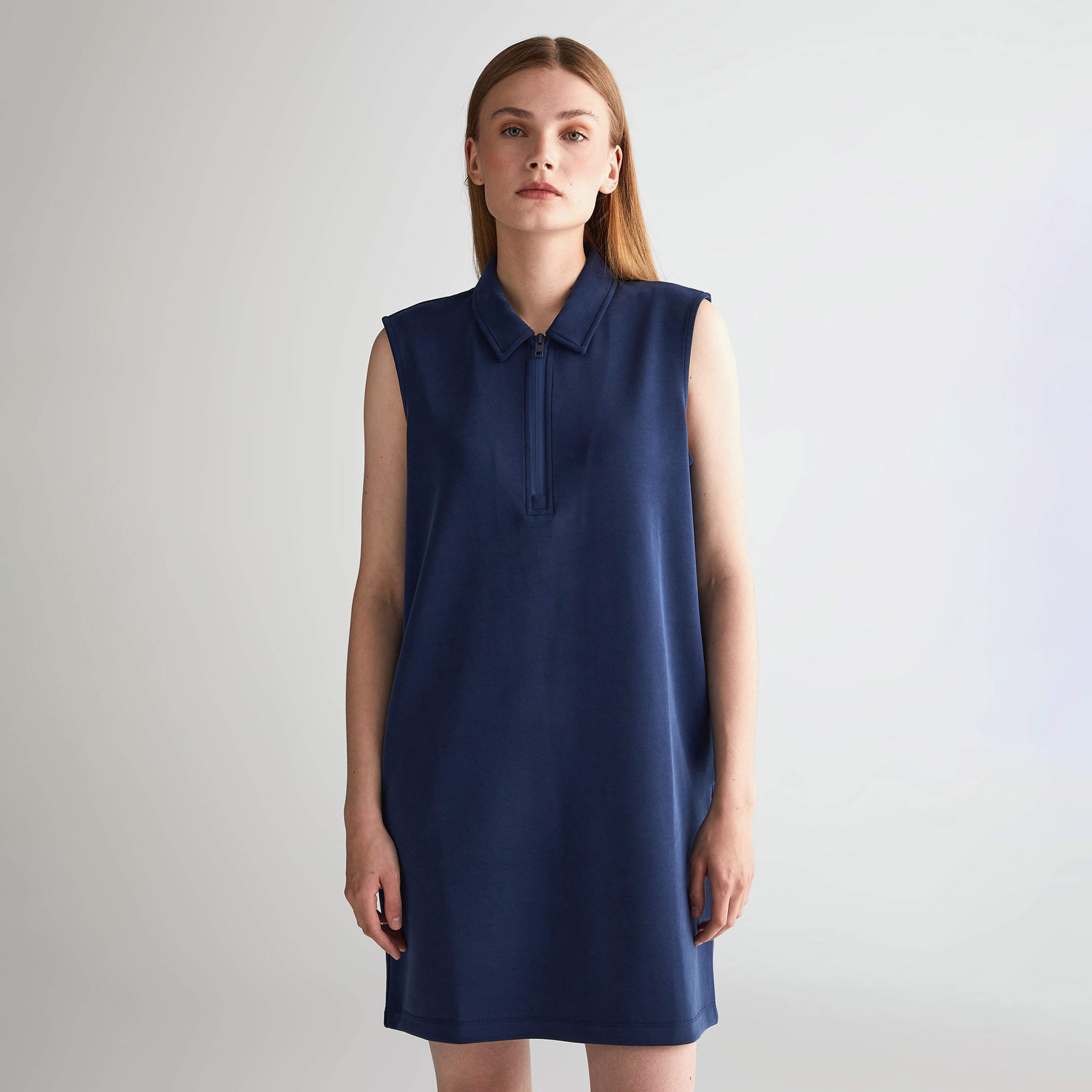 GANT Kadın Lacivert Regular Fit Yarım Fermuarlı Elbise