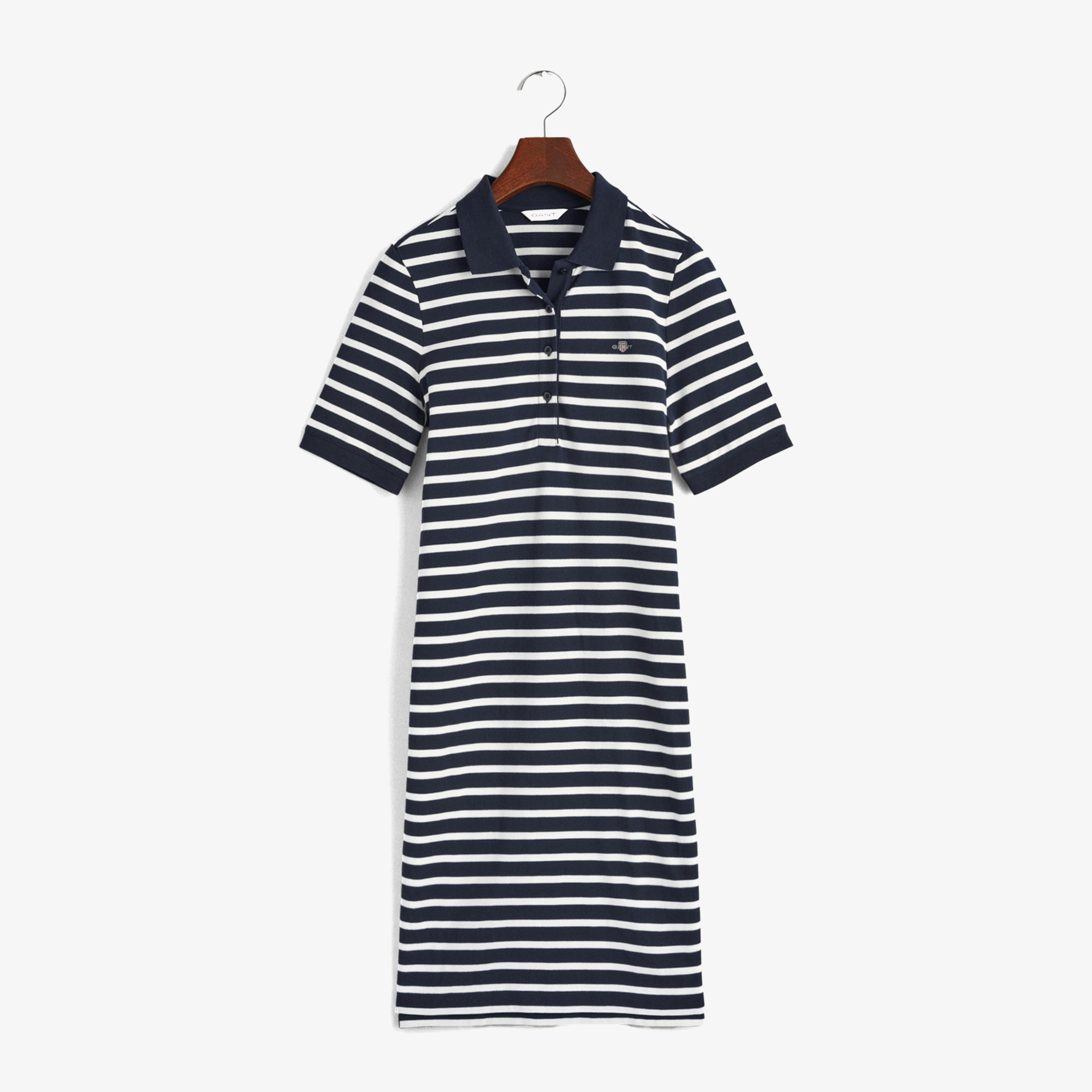GANT Kadın Lacivert Slim Fit Polo Yaka Çizgili Elbise