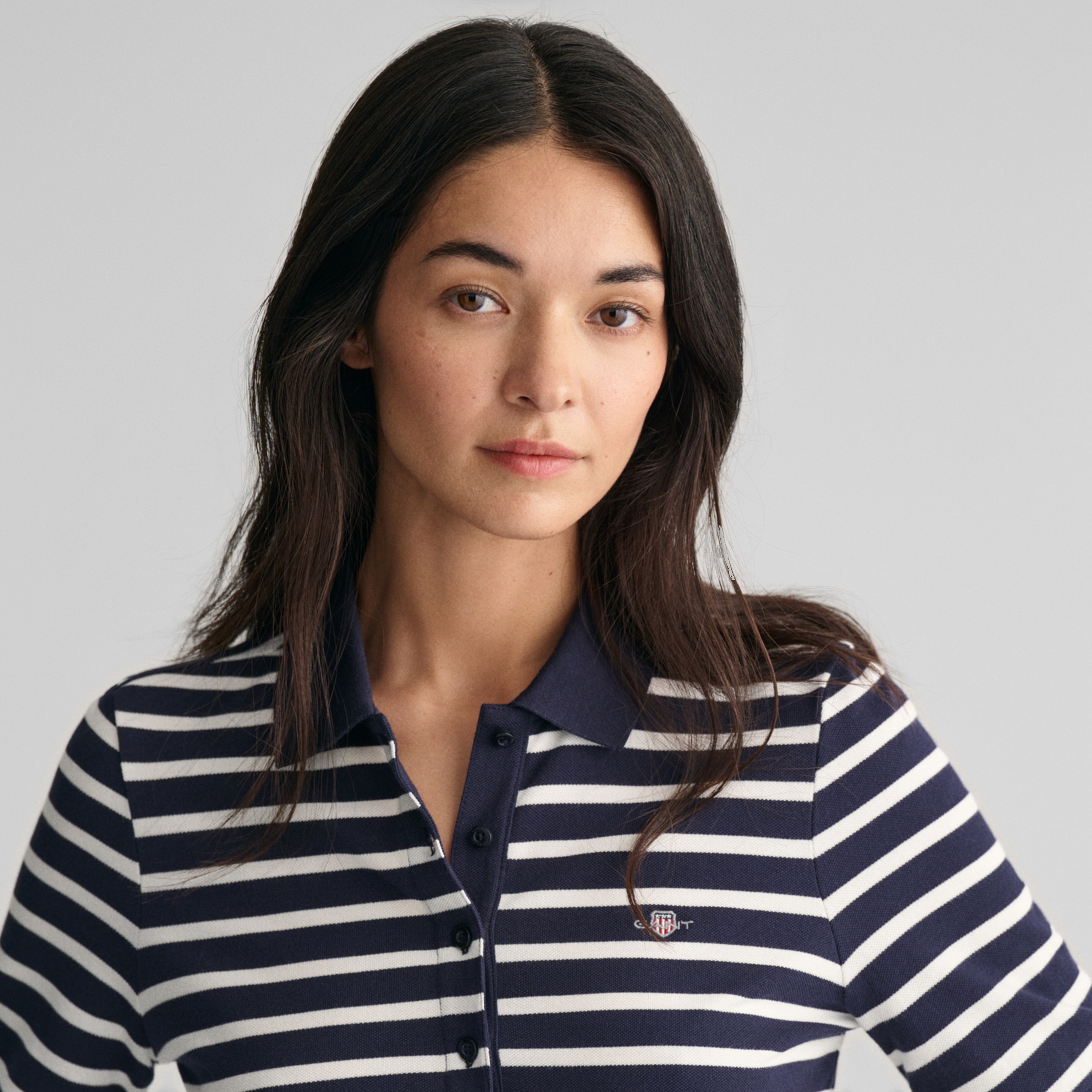 GANT Kadın Lacivert Slim Fit Polo Yaka Çizgili Elbise