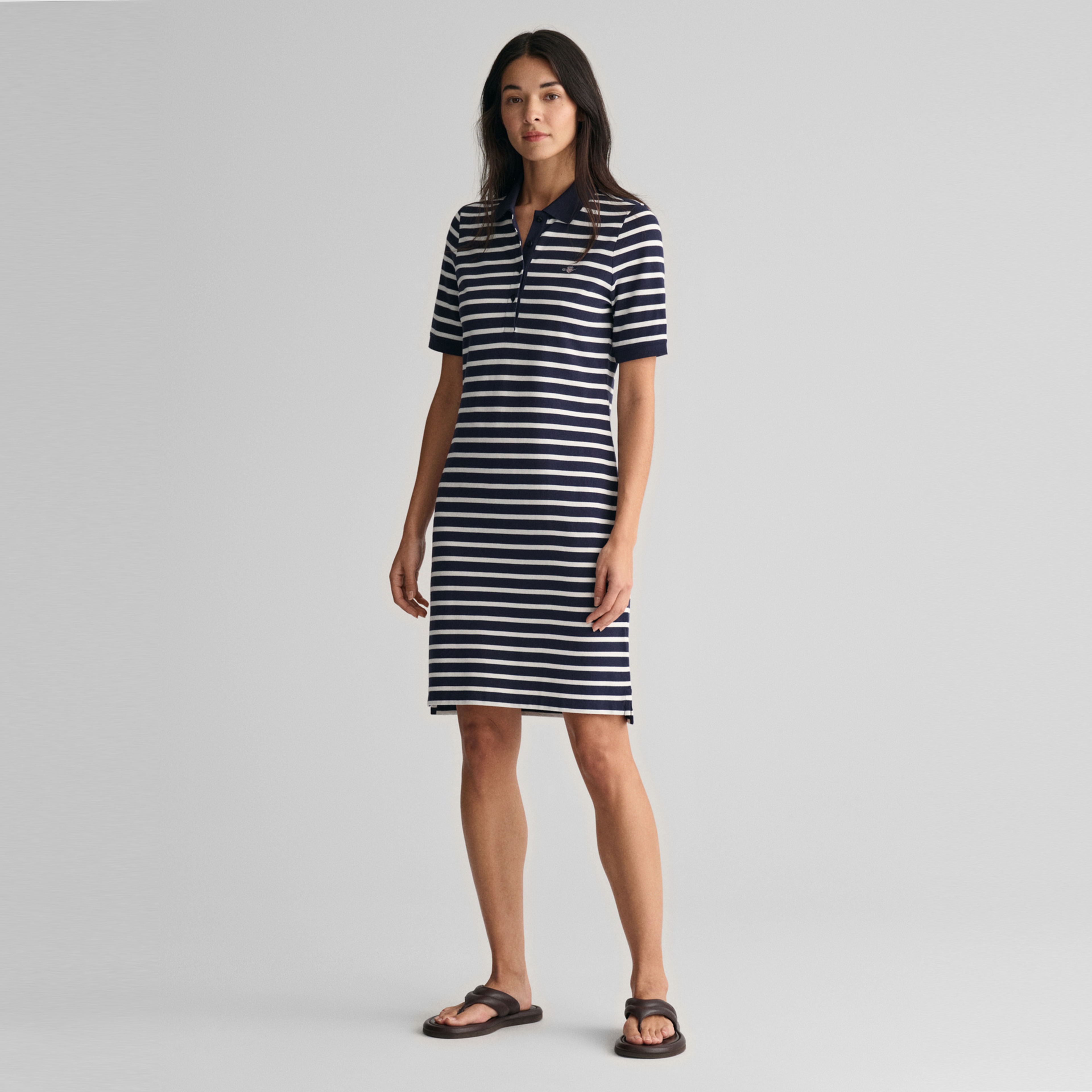 GANT Kadın Lacivert Slim Fit Polo Yaka Çizgili Elbise