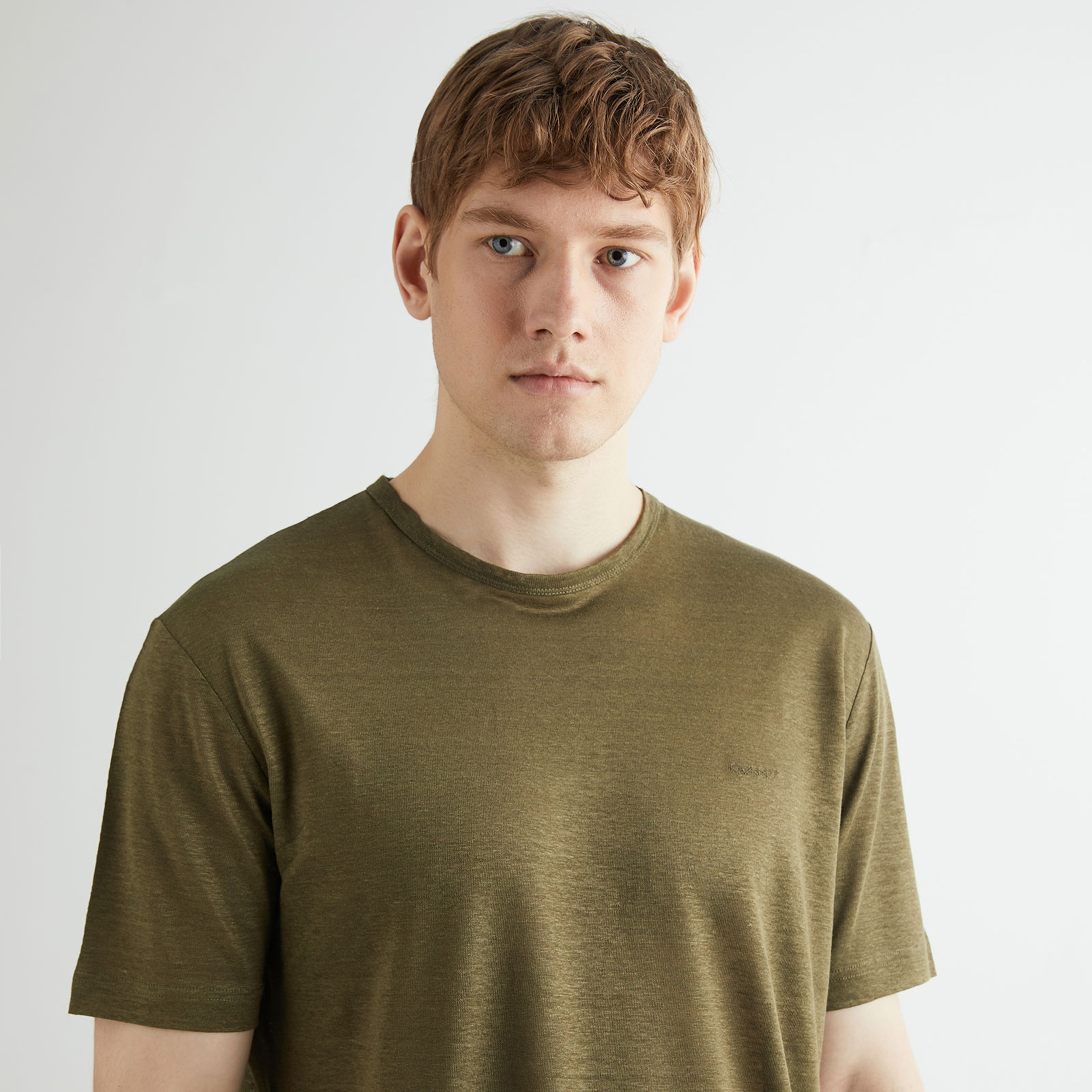 GANT Erkek Yeşil Regular Fit Bisiklet Yaka Keten T-shirt