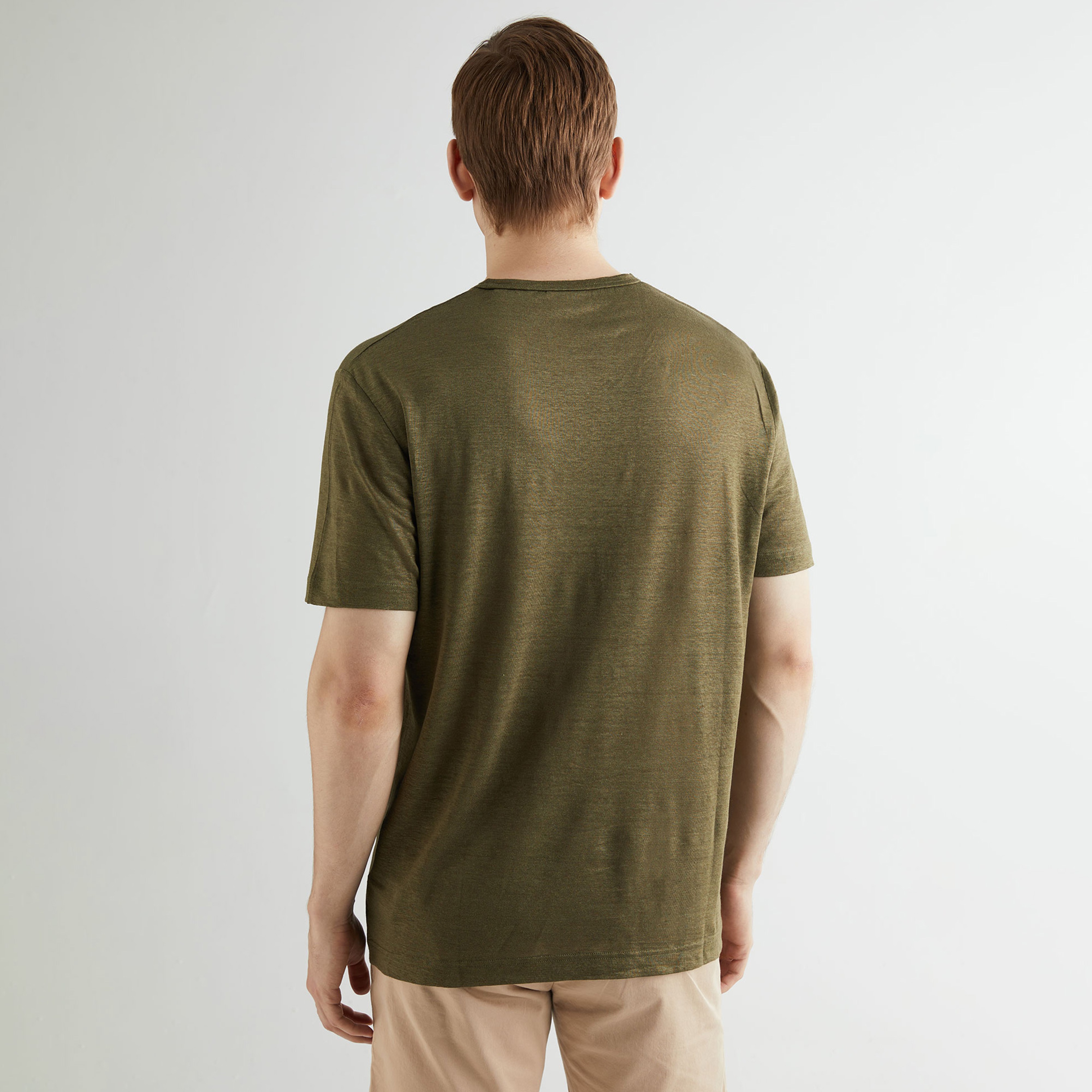 GANT Erkek Yeşil Regular Fit Bisiklet Yaka Keten T-shirt