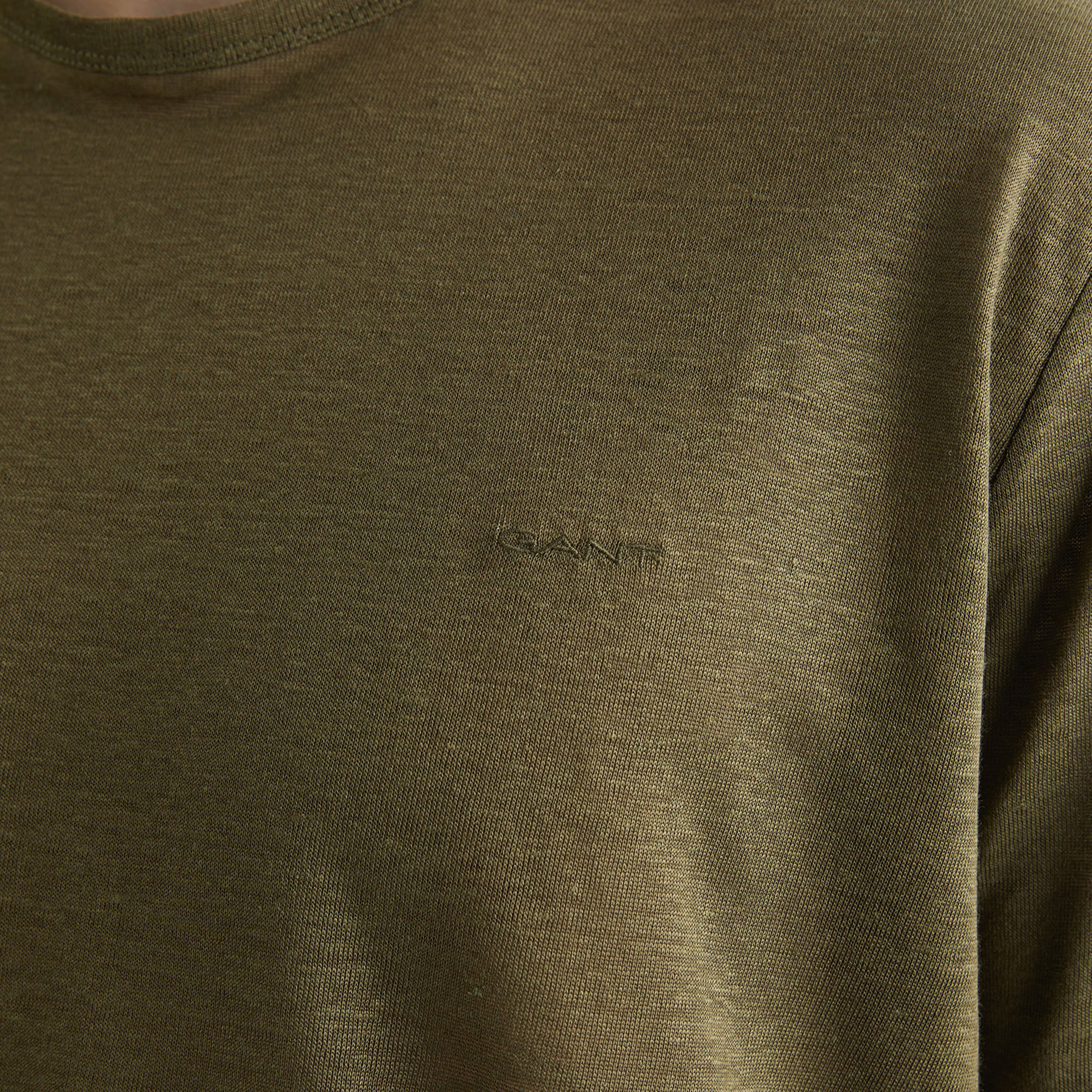 GANT Erkek Yeşil Regular Fit Bisiklet Yaka Keten T-shirt