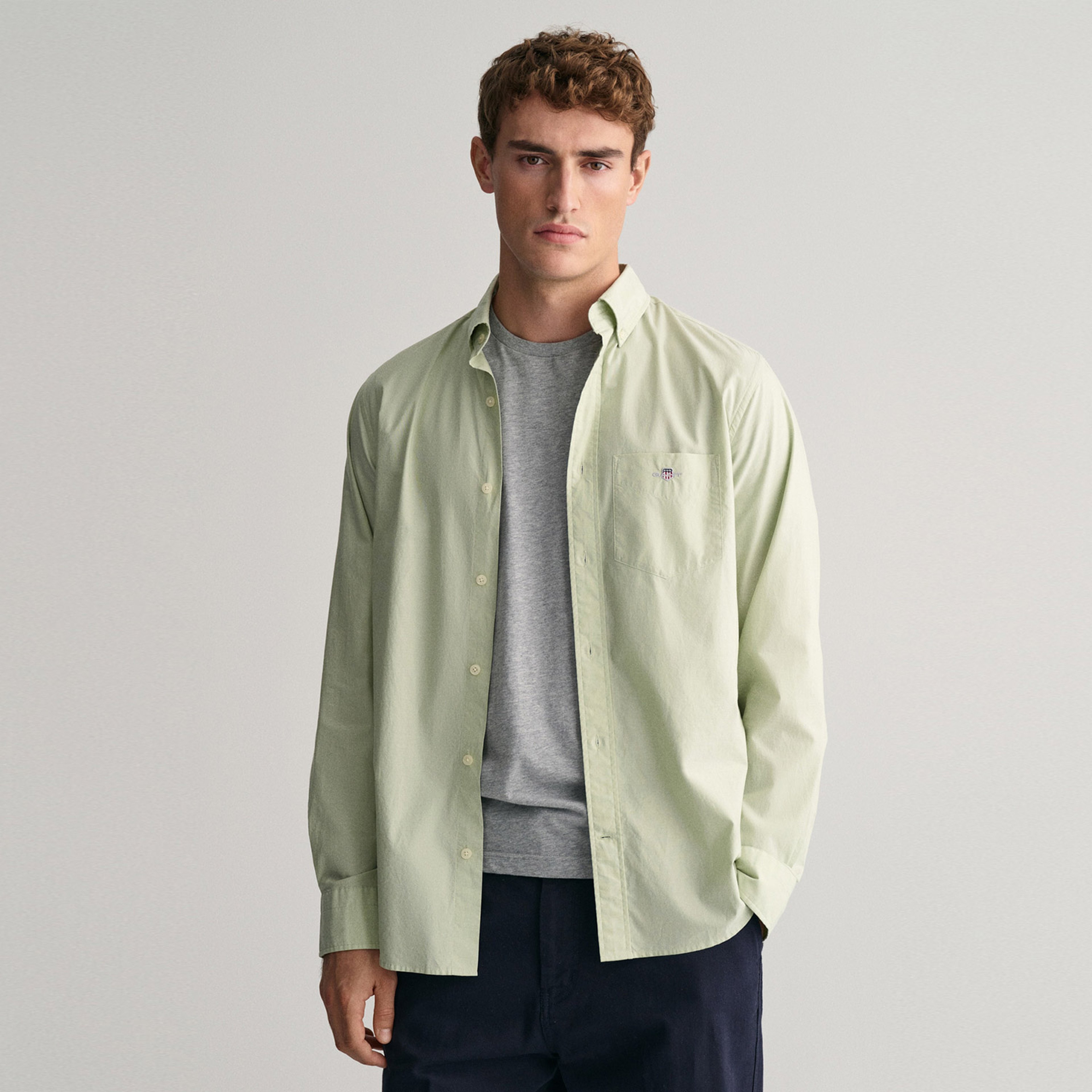 GANT Erkek Yeşil Regular Fit Düğmeli Yaka Poplin Gömlek