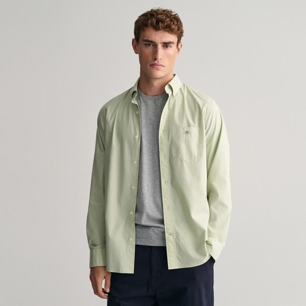 GANT Erkek Yeşil Regular Fit Düğmeli Yaka Poplin Gömlek