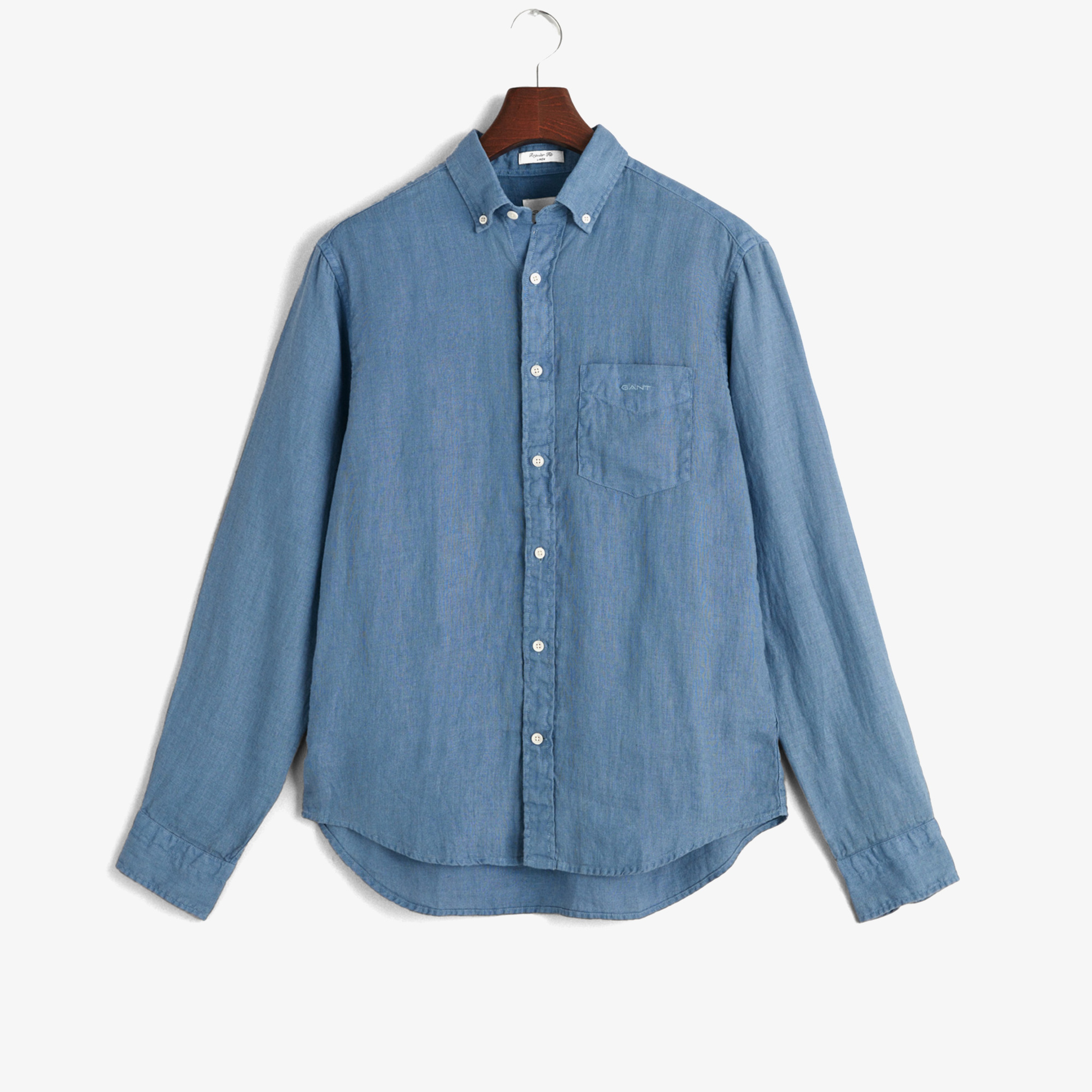 GANT Erkek Mavi Regular Fit Düğmeli Yaka Keten Gömlek