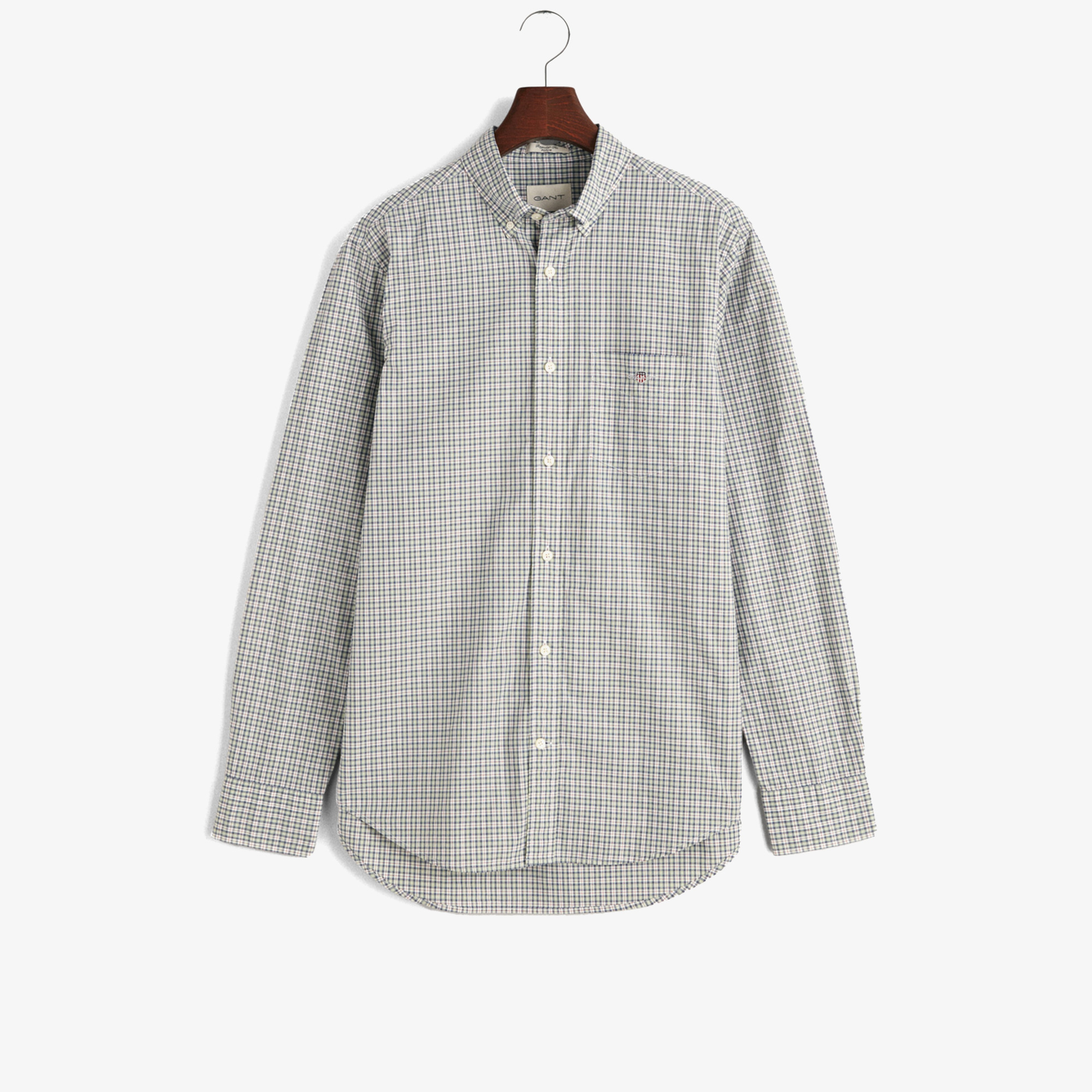 GANT Erkek Yeşil Regular Fit Düğmeli Yaka Kareli Gömlek