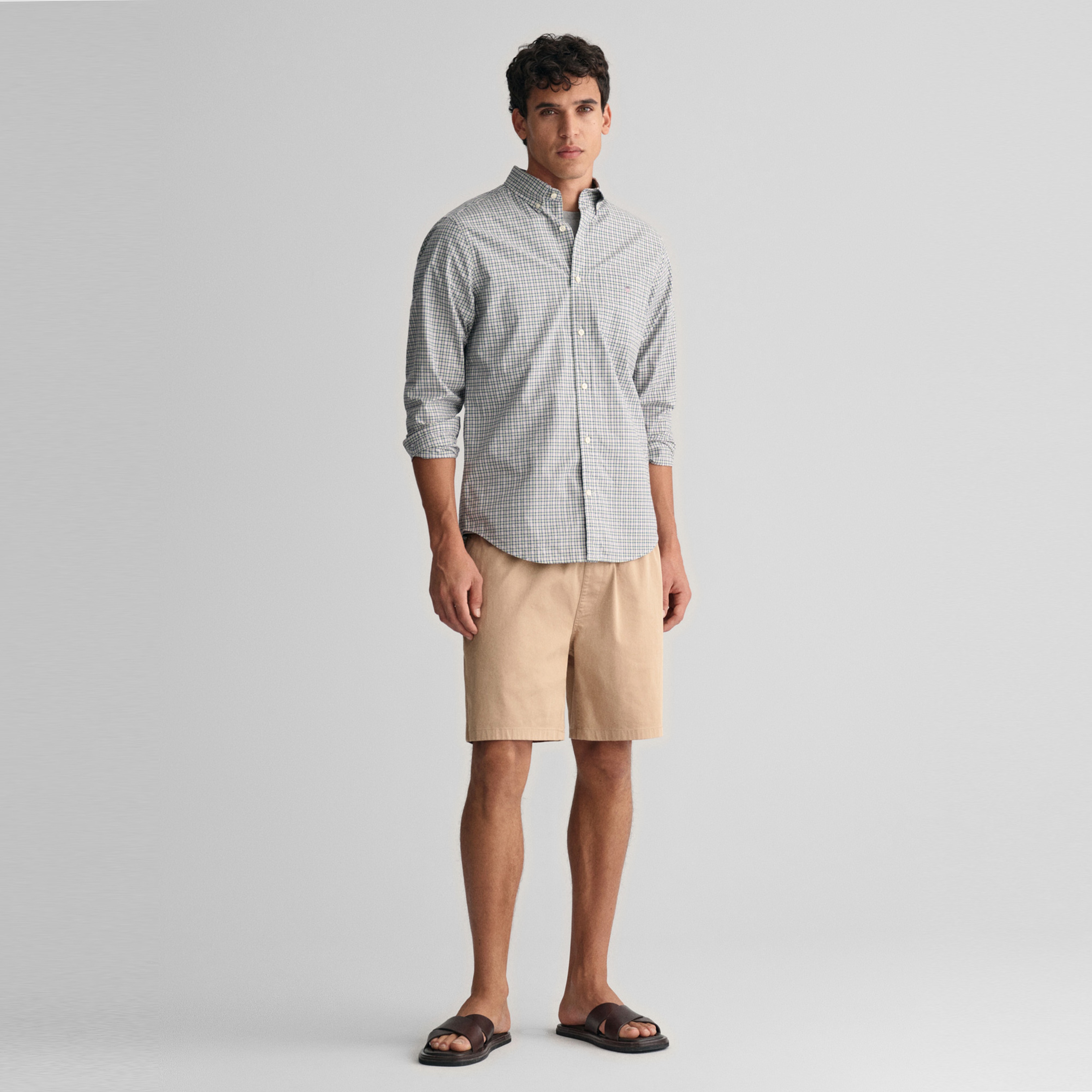 GANT Erkek Yeşil Regular Fit Düğmeli Yaka Kareli Gömlek