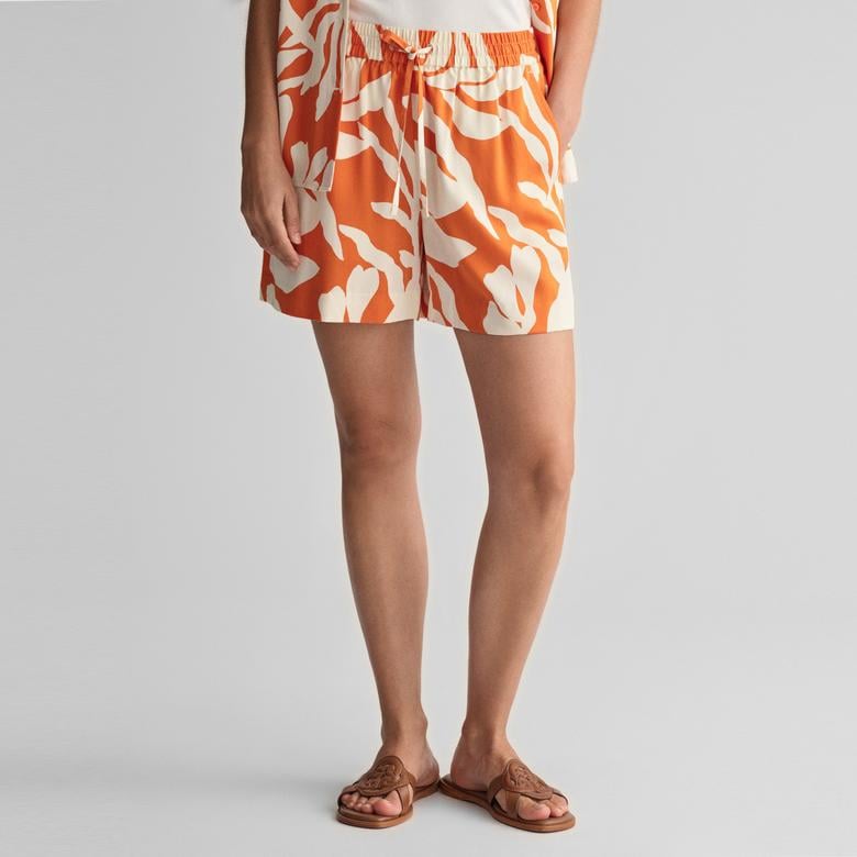 GANT Kadın Turuncu Relaxed Fit Desenli Şort
