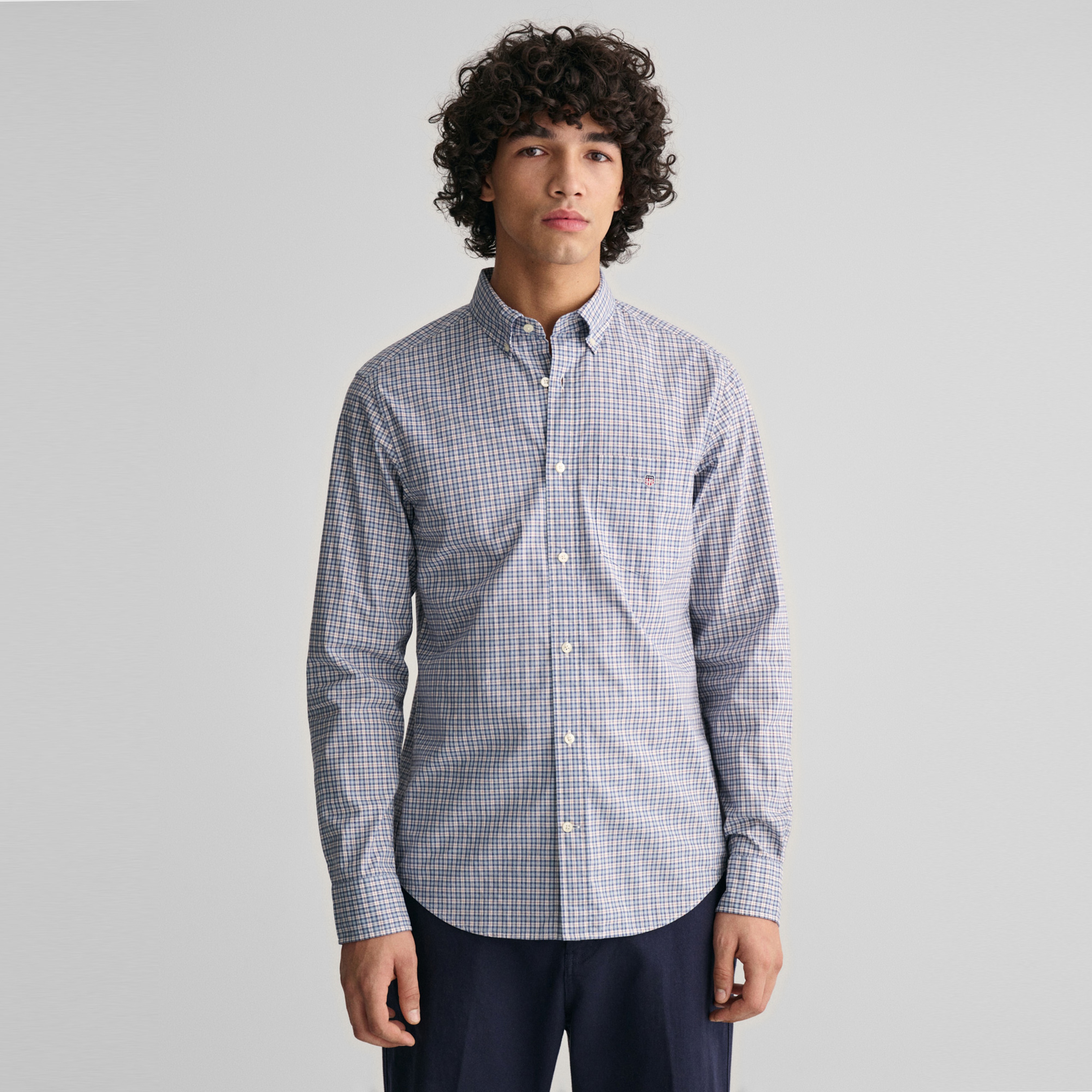 GANT Erkek Mavi Regular Fit Düğmeli Yaka Kareli Gömlek