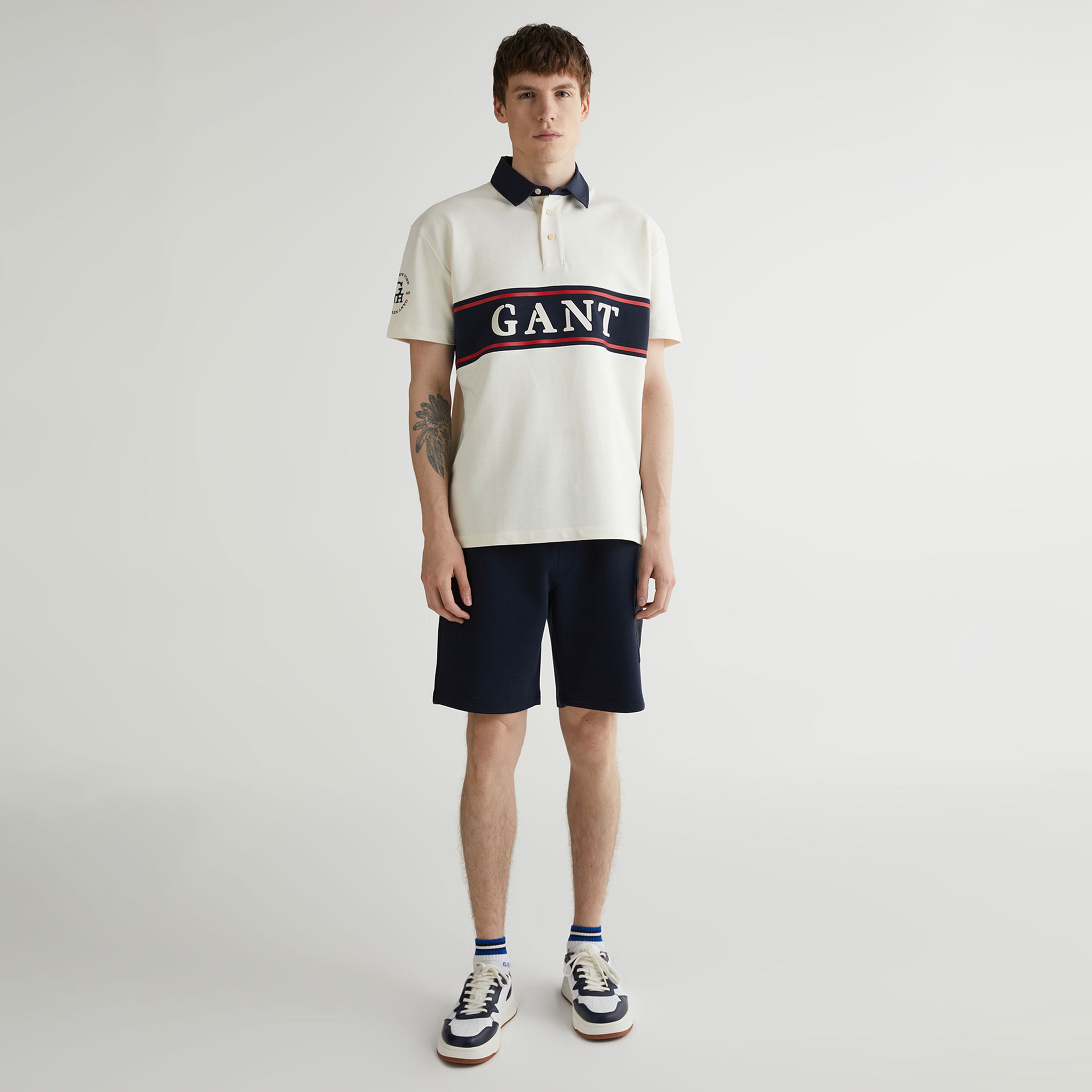 Erkek Krem Oversize Fit Renk Bloklu Logolu Polo