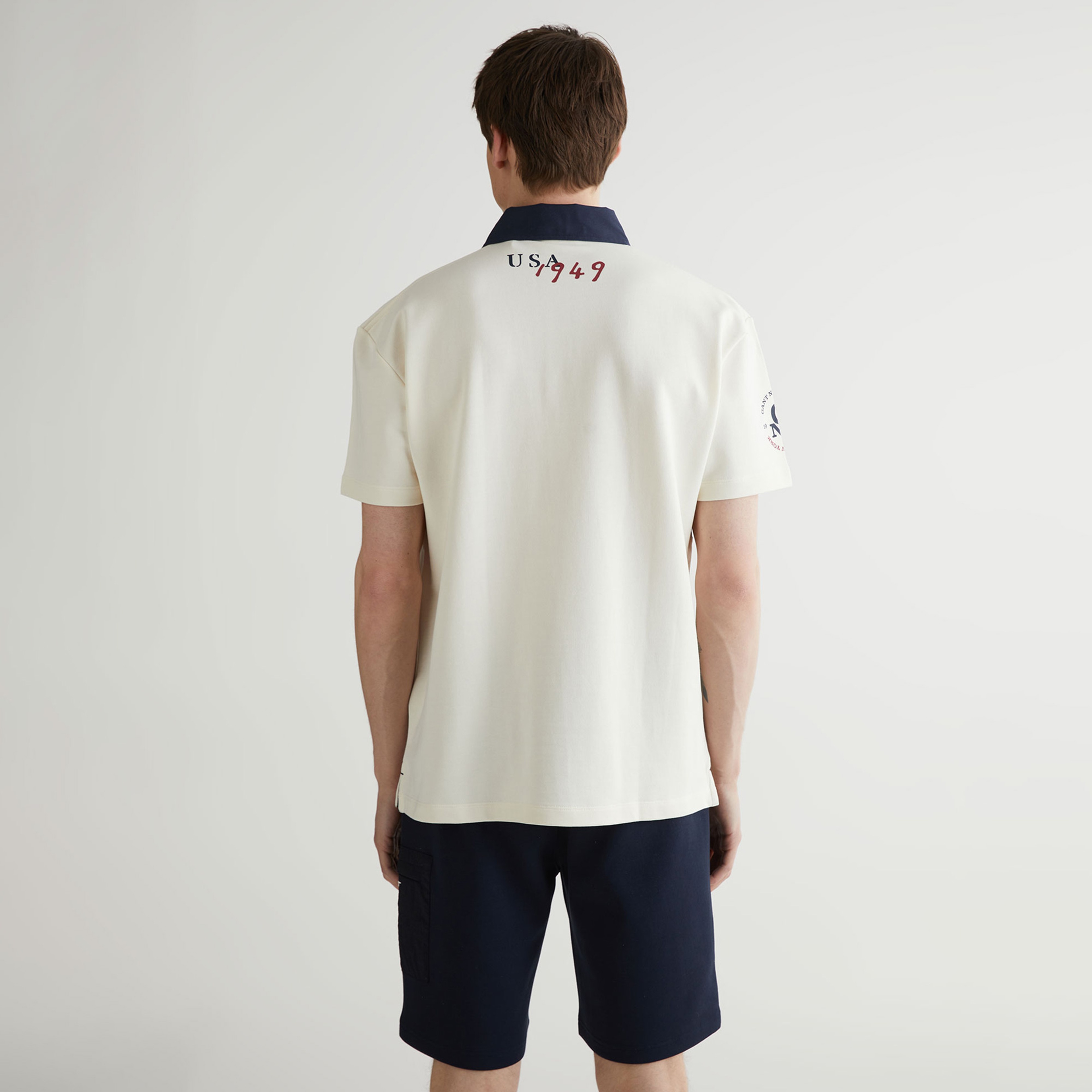 Erkek Krem Oversize Fit Renk Bloklu Logolu Polo