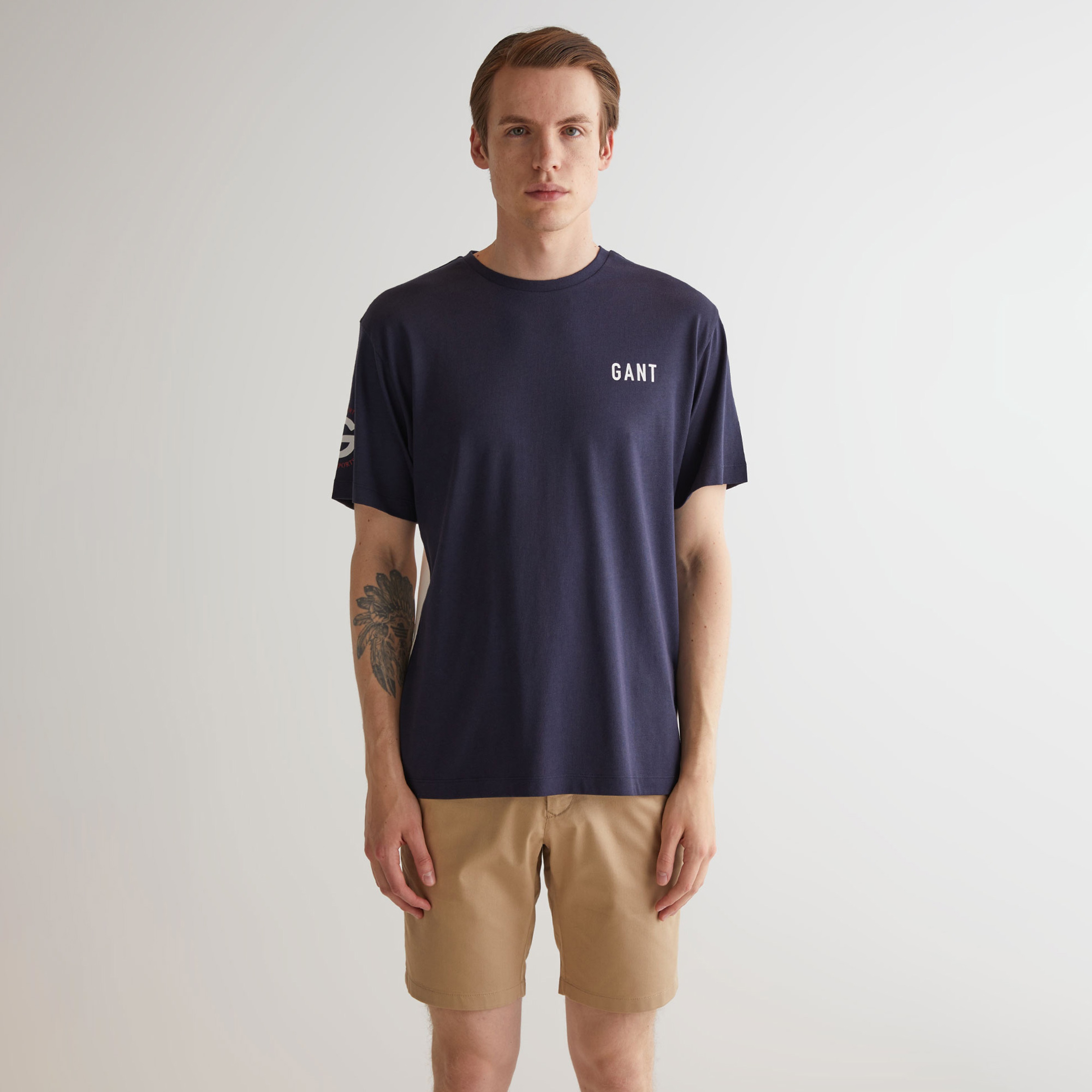 GANT Erkek Lacivert Regular Fit Bisiklet Yaka Logolu T-shirt