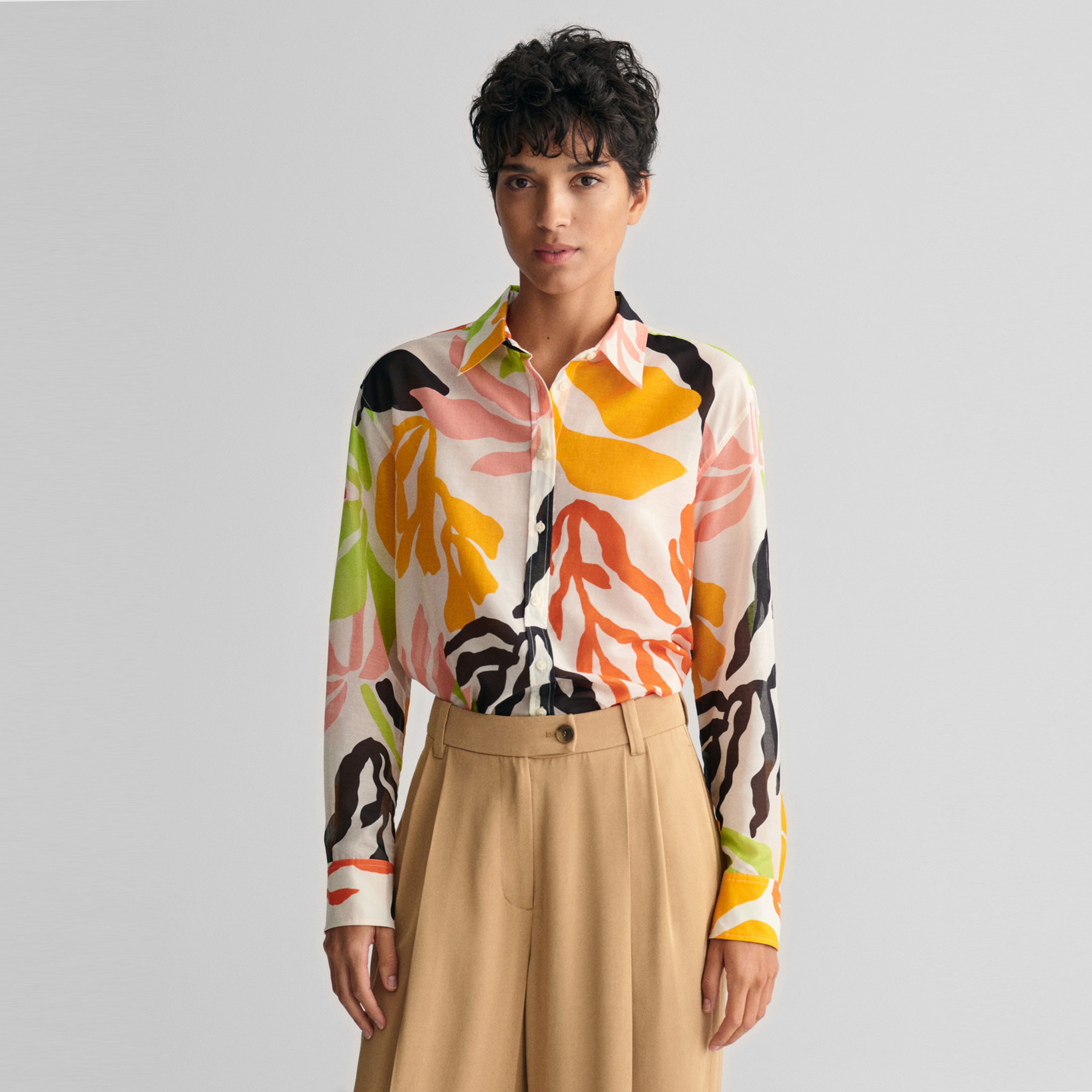 GANT Kadın Sarı Relaxed Fit Klasik Yaka Desenli Gömlek