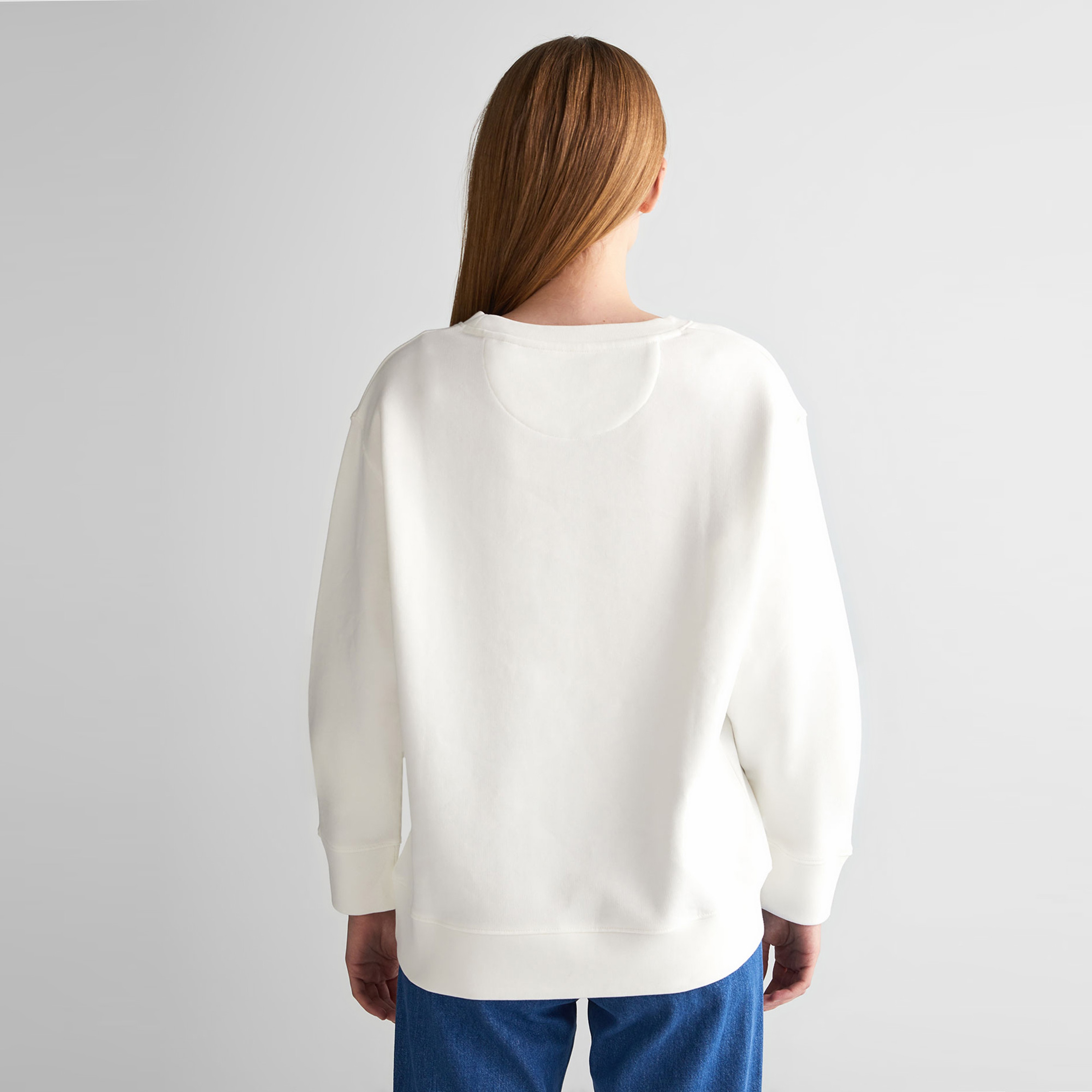GANT Kadın Krem Relaxed Fit Bisiklet Yaka Desenli Sweatshirt