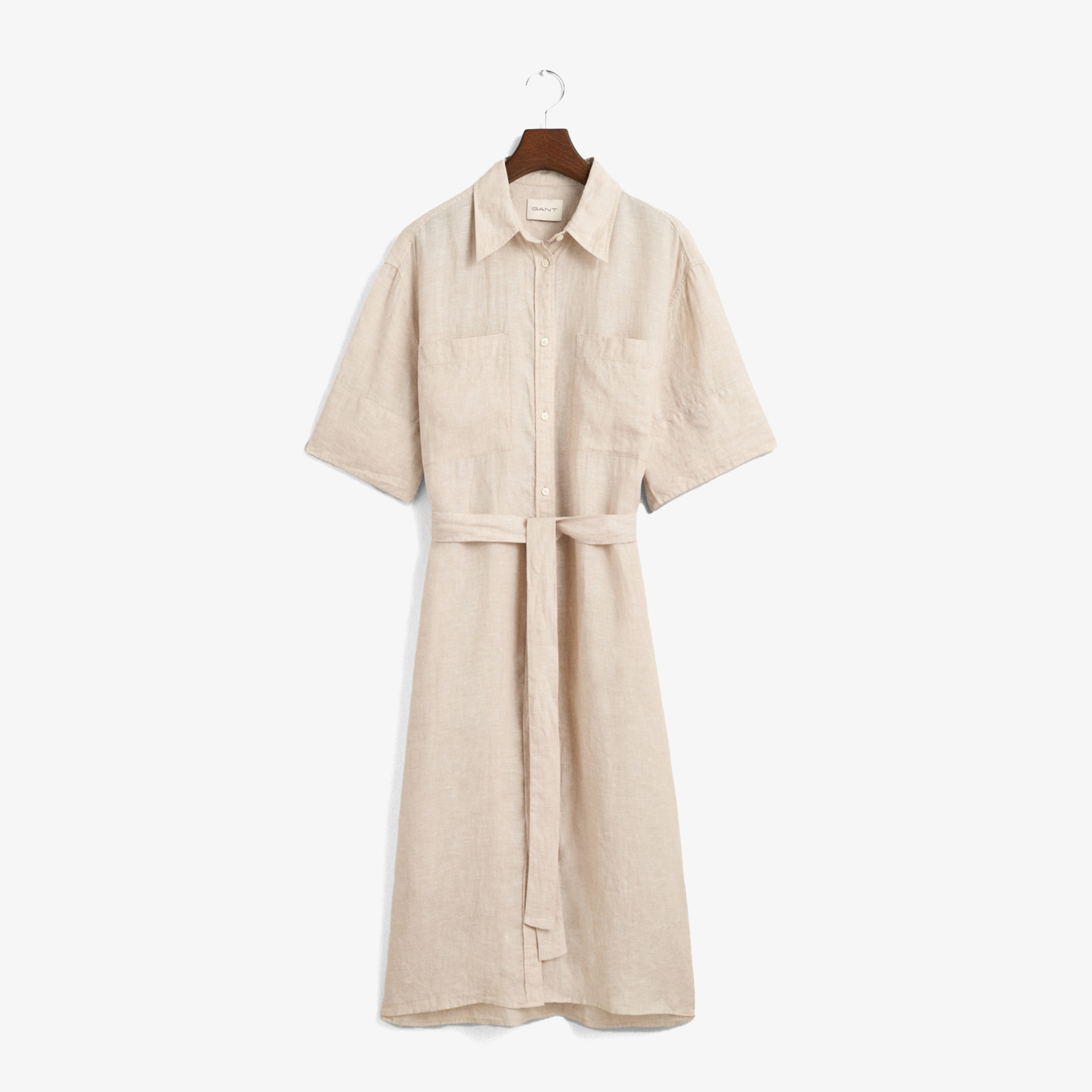 GANT Kadın Bej Relaxed Fit Polo Yaka Keten Elbise