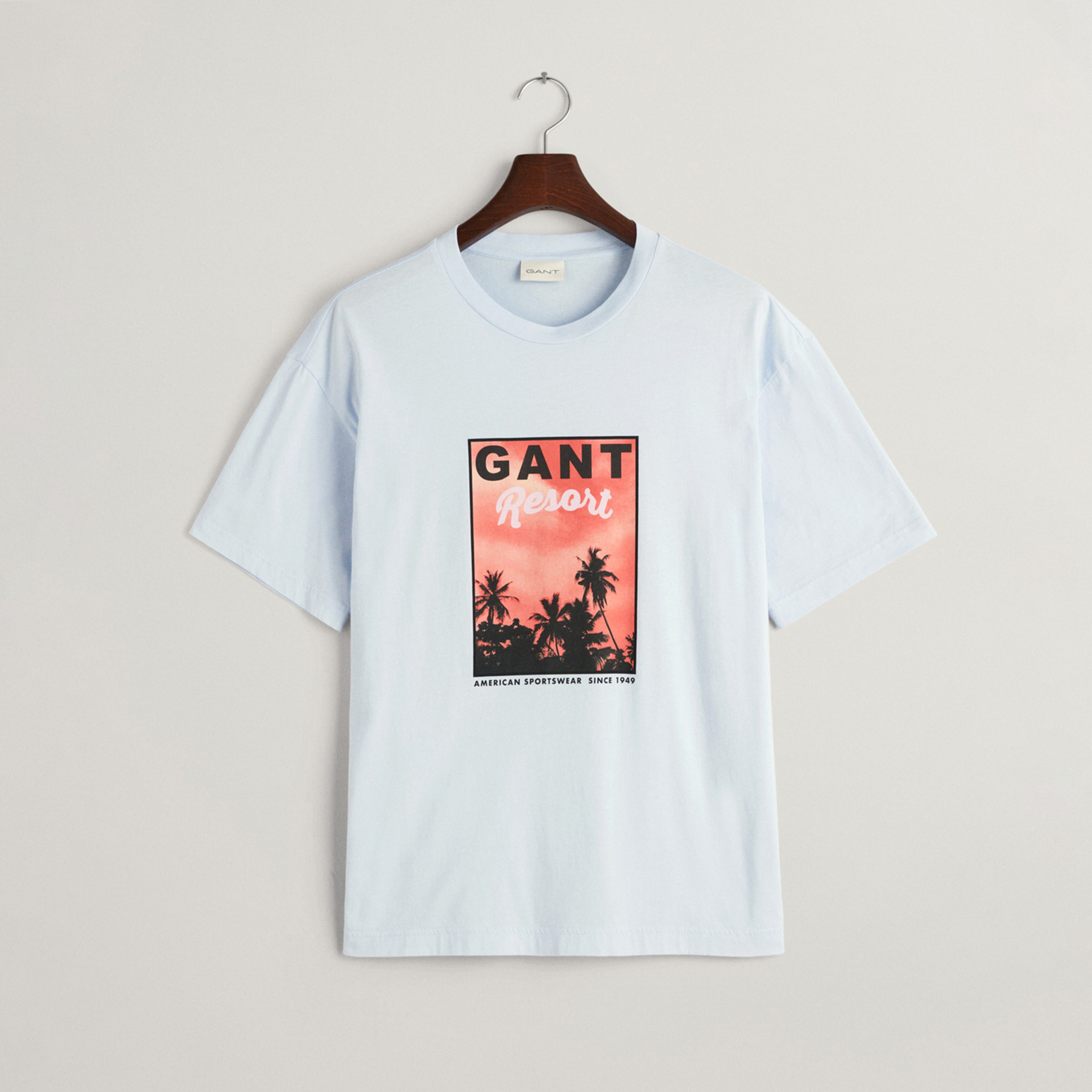 GANT Erkek Mavi Regular Fit Bisiklet Yaka Baskılı T-shirt