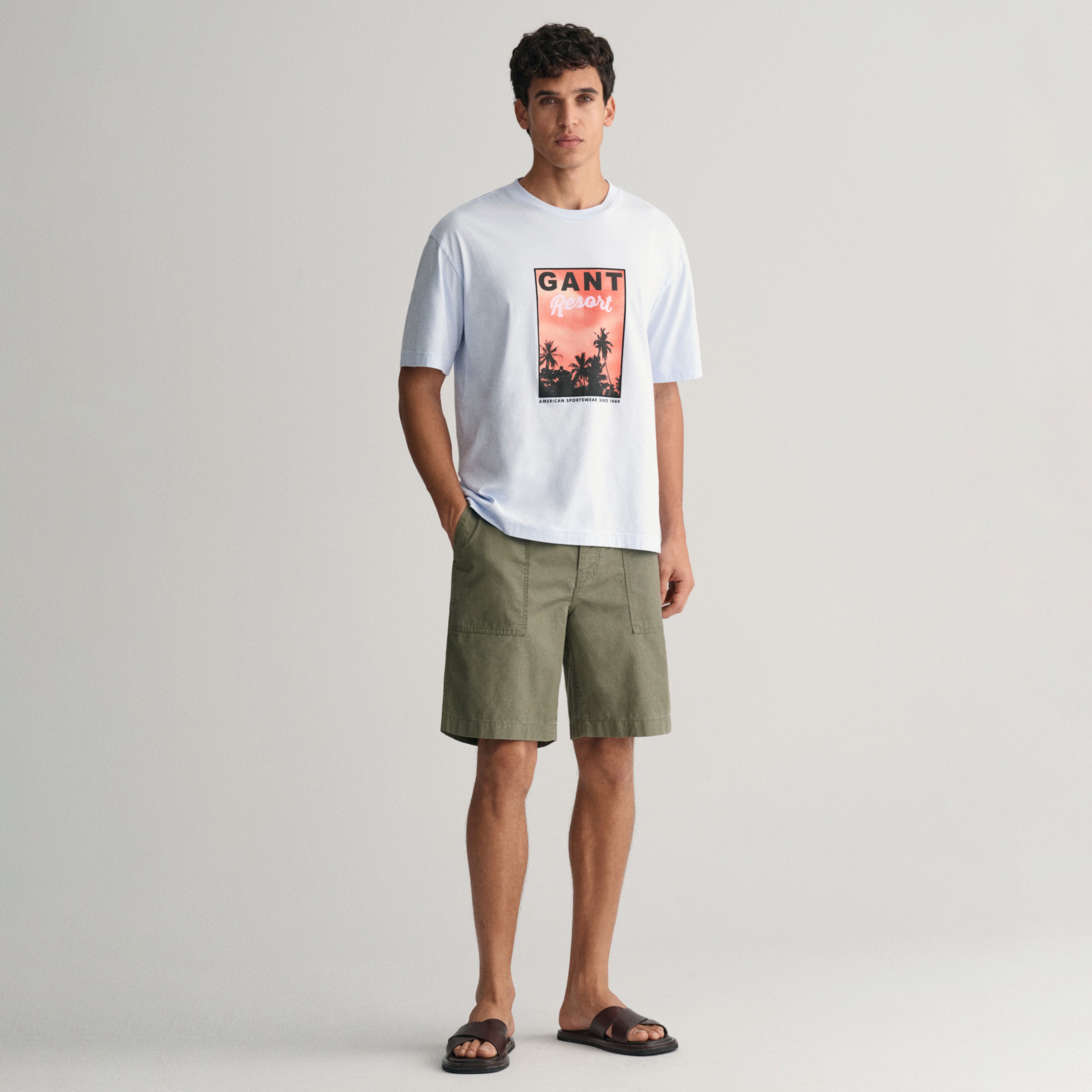 GANT Erkek Mavi Regular Fit Bisiklet Yaka Baskılı T-shirt