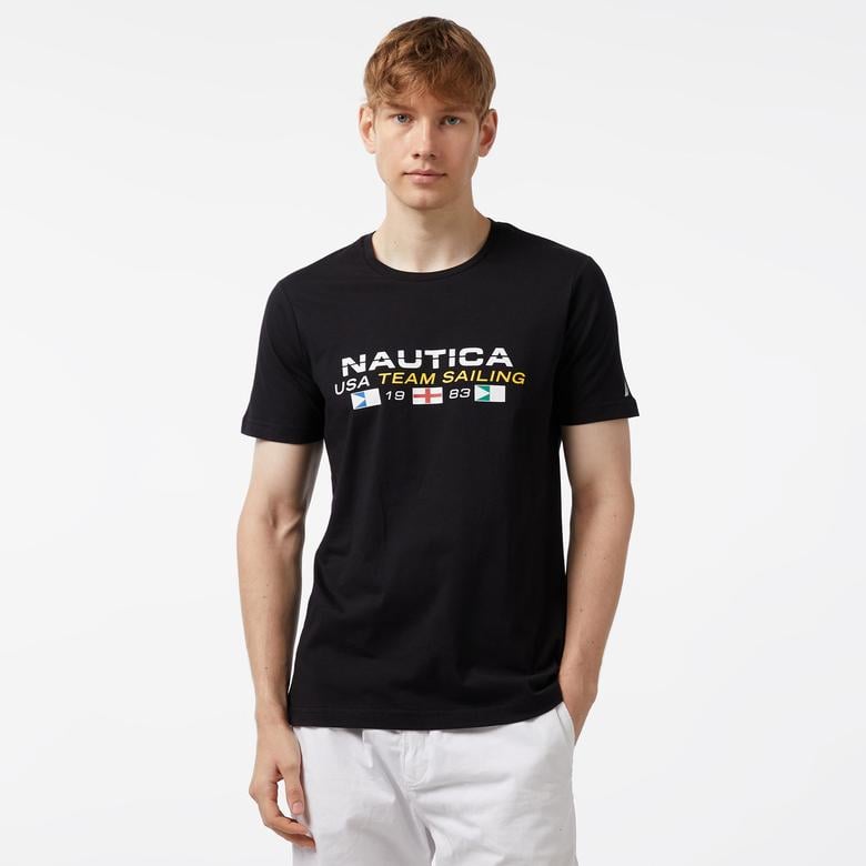 Nautica Erkek Siyah Standart Fit Kısa Kollu Baskılı T-Shirt