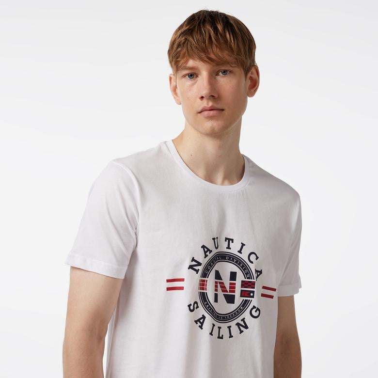 Nautica Erkek Beyaz Standart Fit Kısa Kollu Baskılı T-Shirt