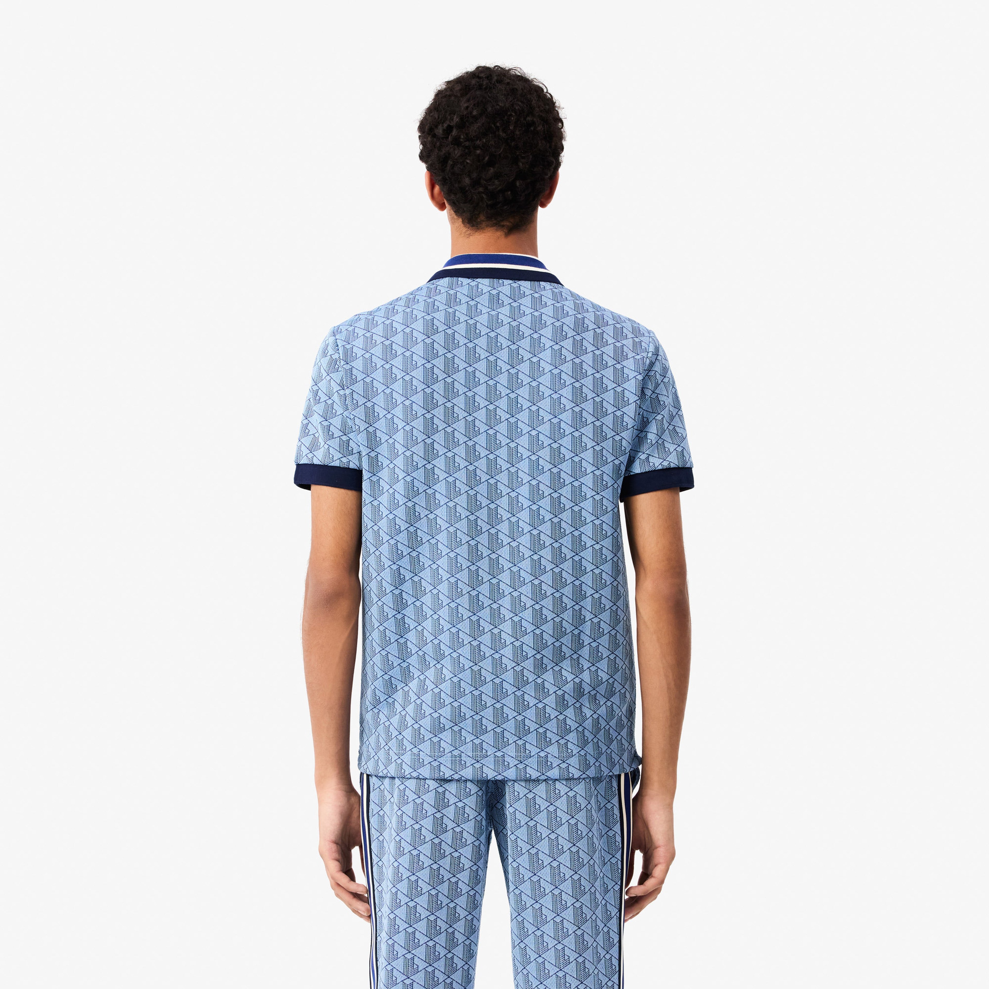 Lacoste Classic Fit Contrast Collar Monogram Erkek Mavi Polo