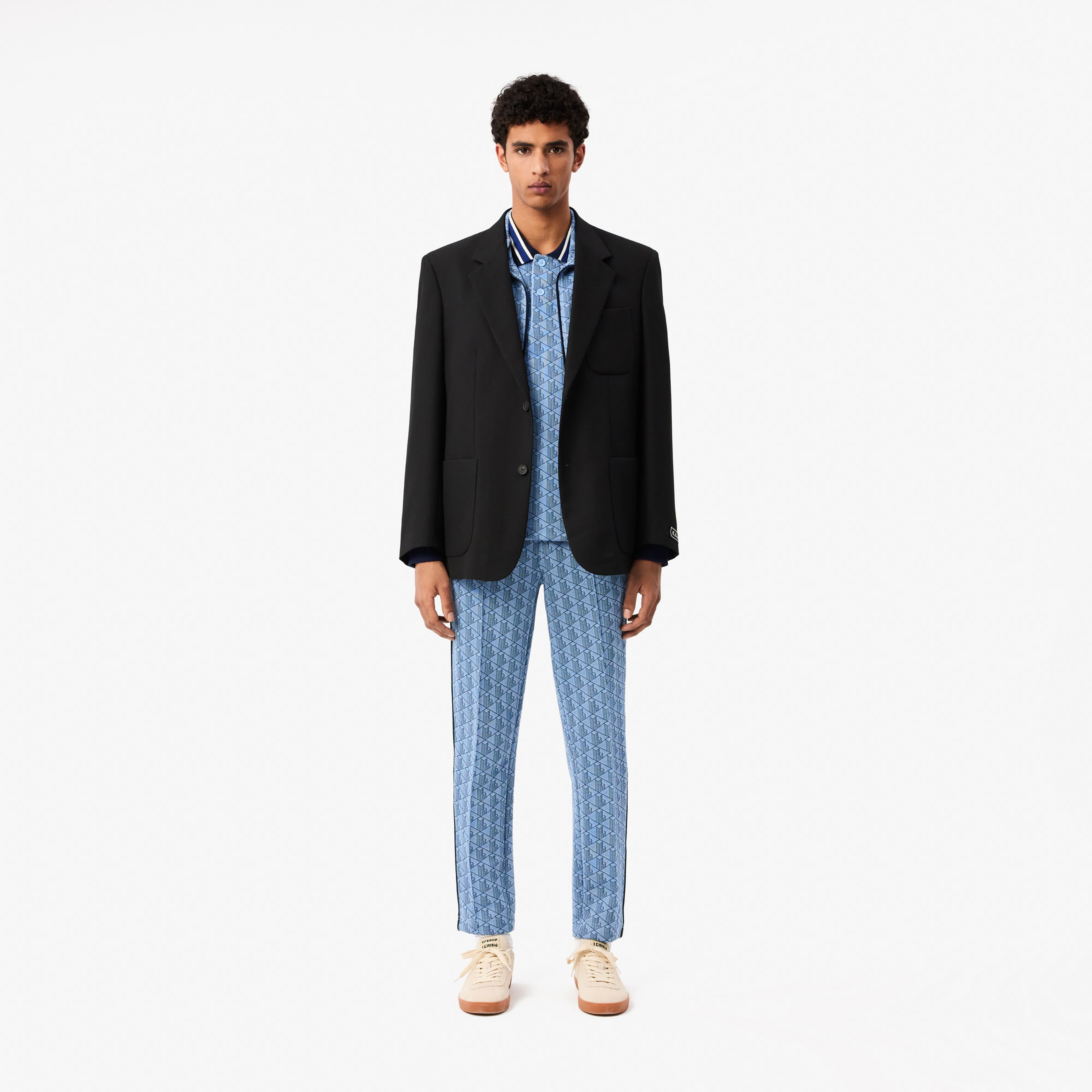 Lacoste Classic Fit Contrast Collar Monogram Erkek Mavi Polo