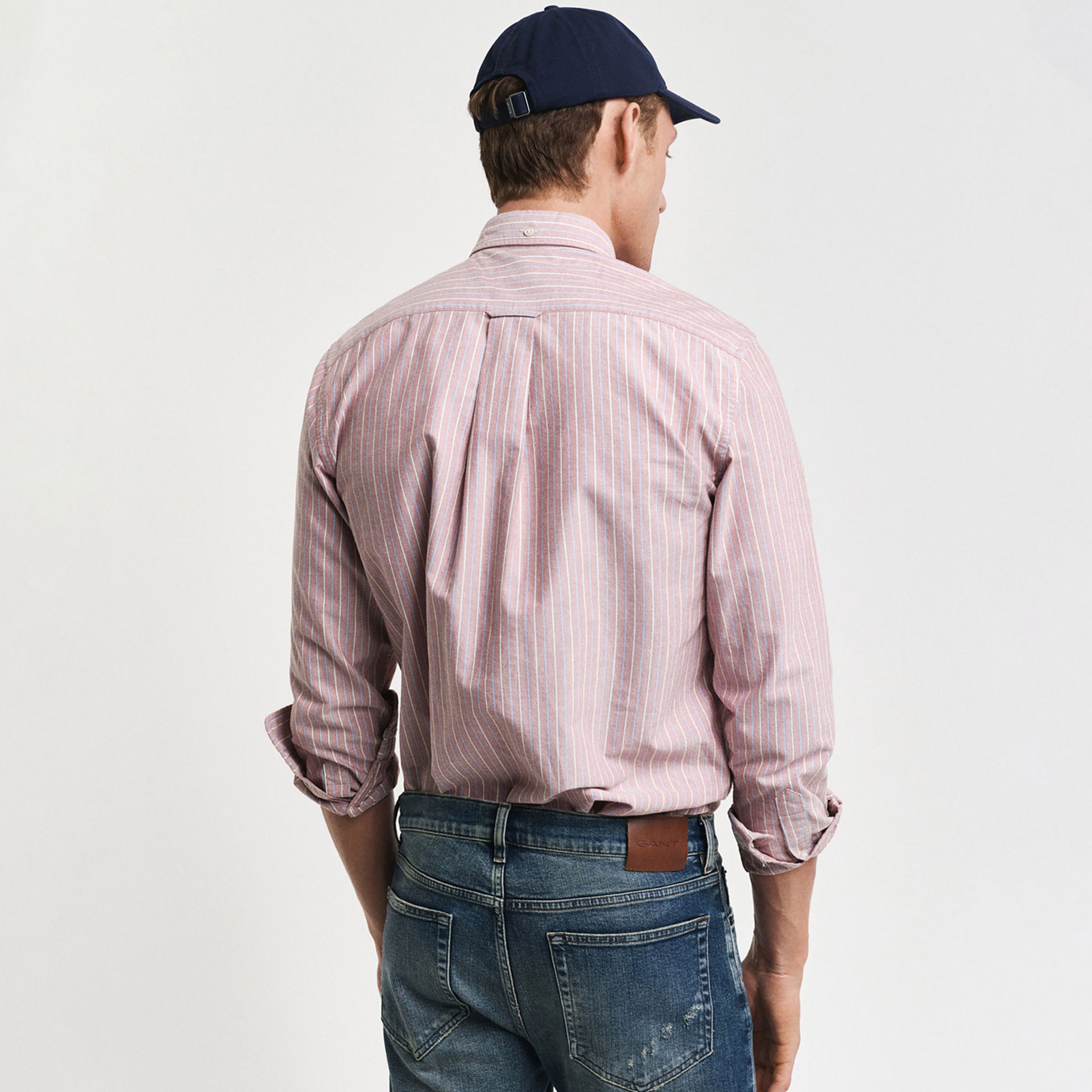 GANT Erkek Kırmızı Regular Fit Düğmeli Yaka Çizgili Gömlek