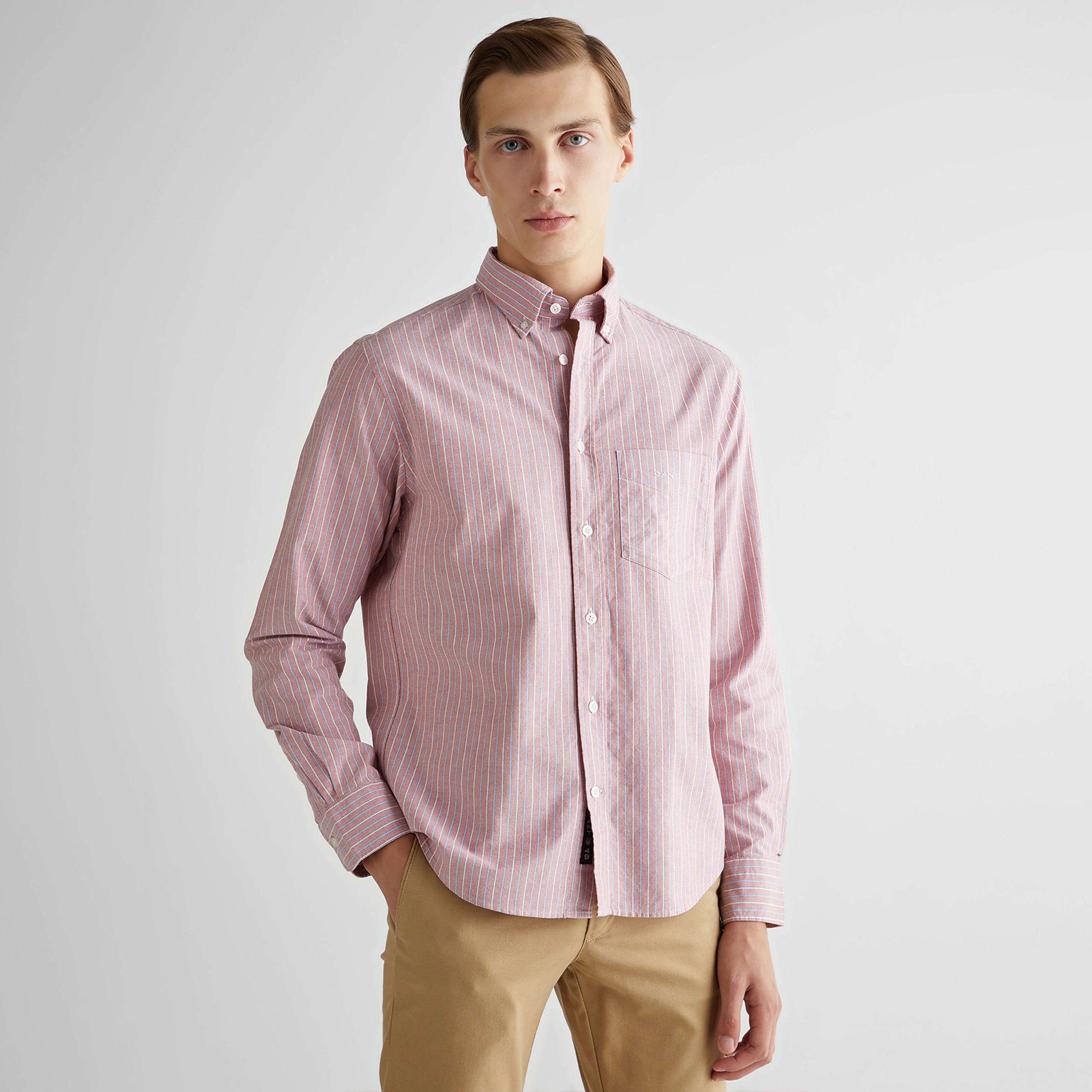 GANT Erkek Kırmızı Regular Fit Düğmeli Yaka Çizgili Gömlek