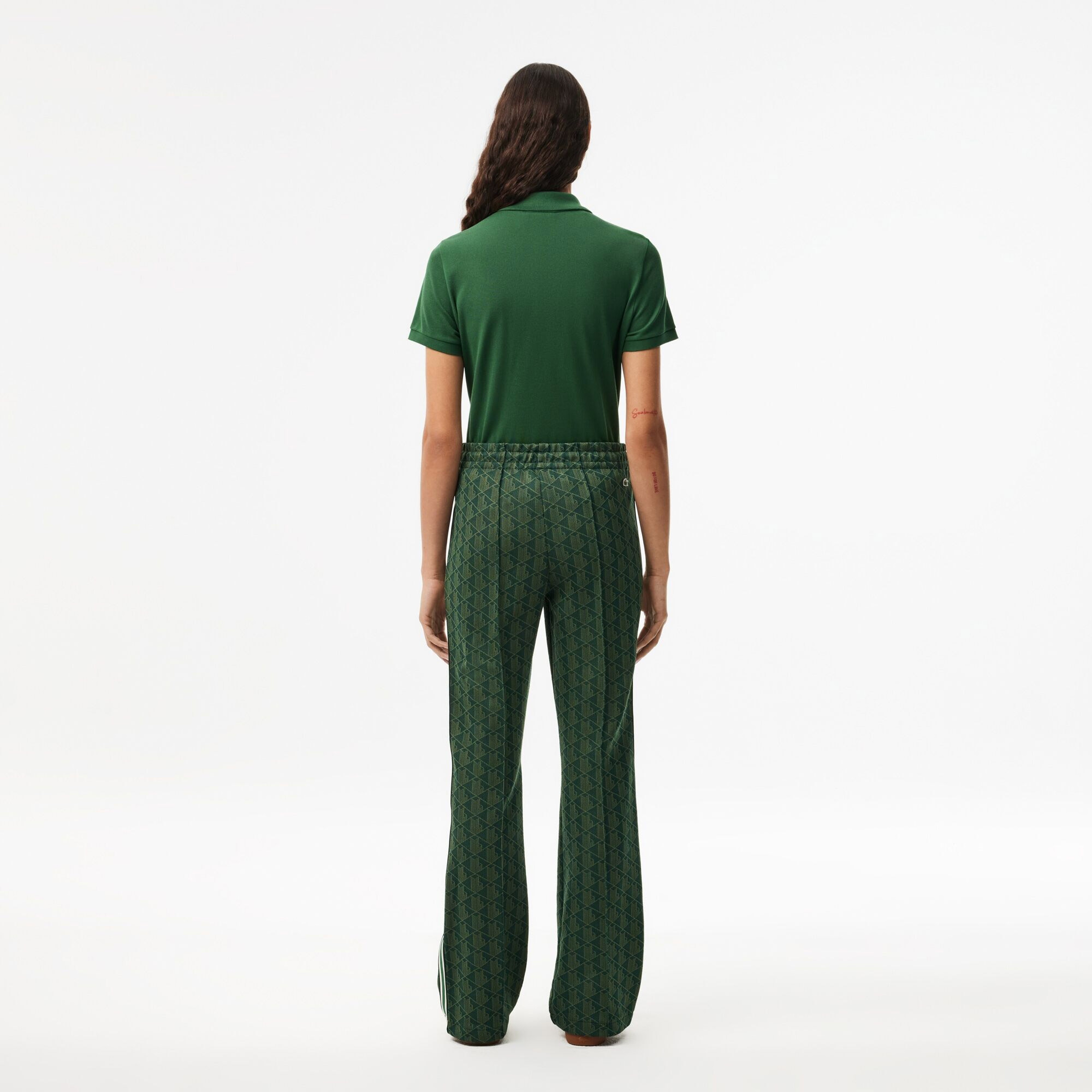 Kadın Flare Fit Monogram Koyu Yeşil Eşofman Altı