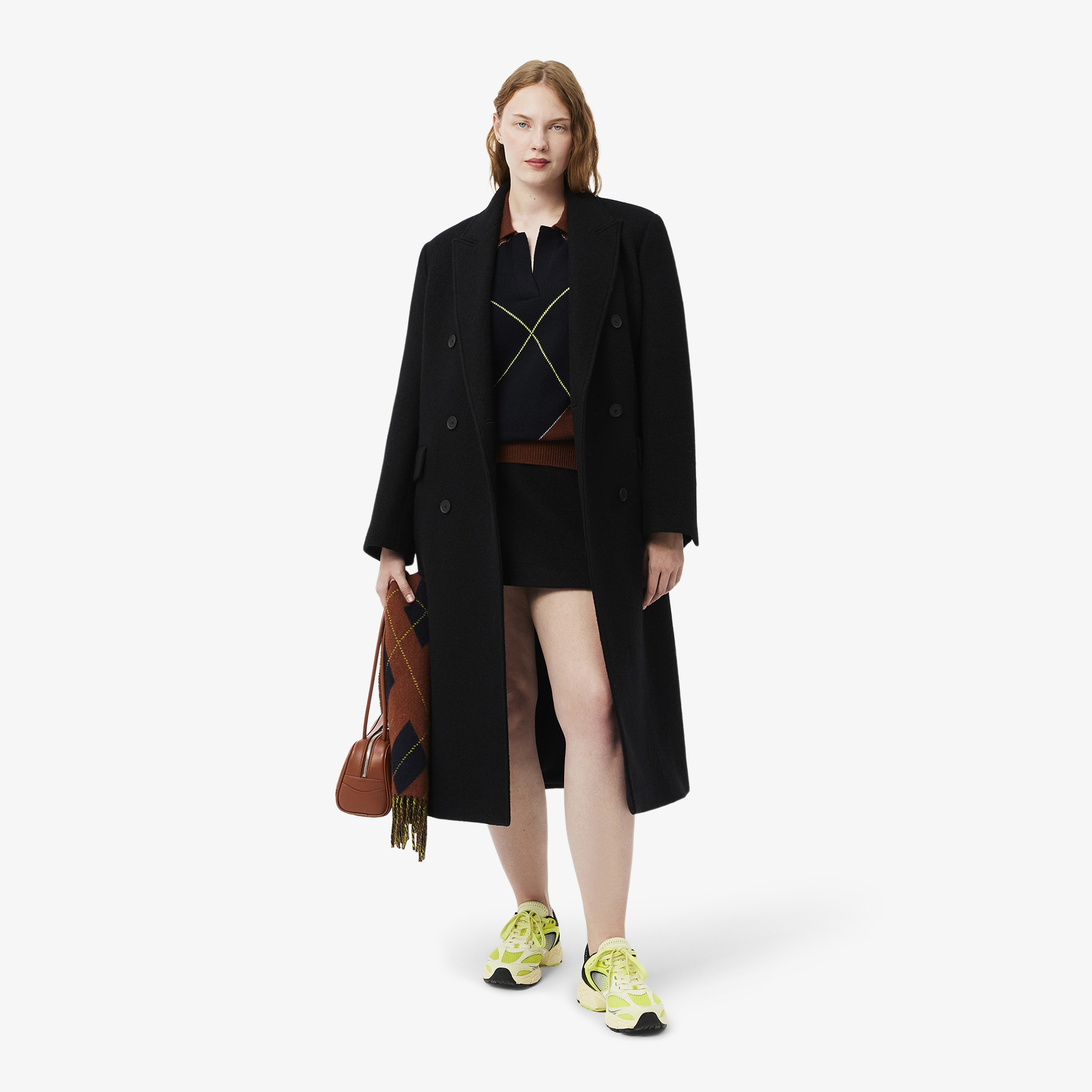 Kadın Relaxed Fit Yün Polo Yaka Renk Bloklu Bordo Triko