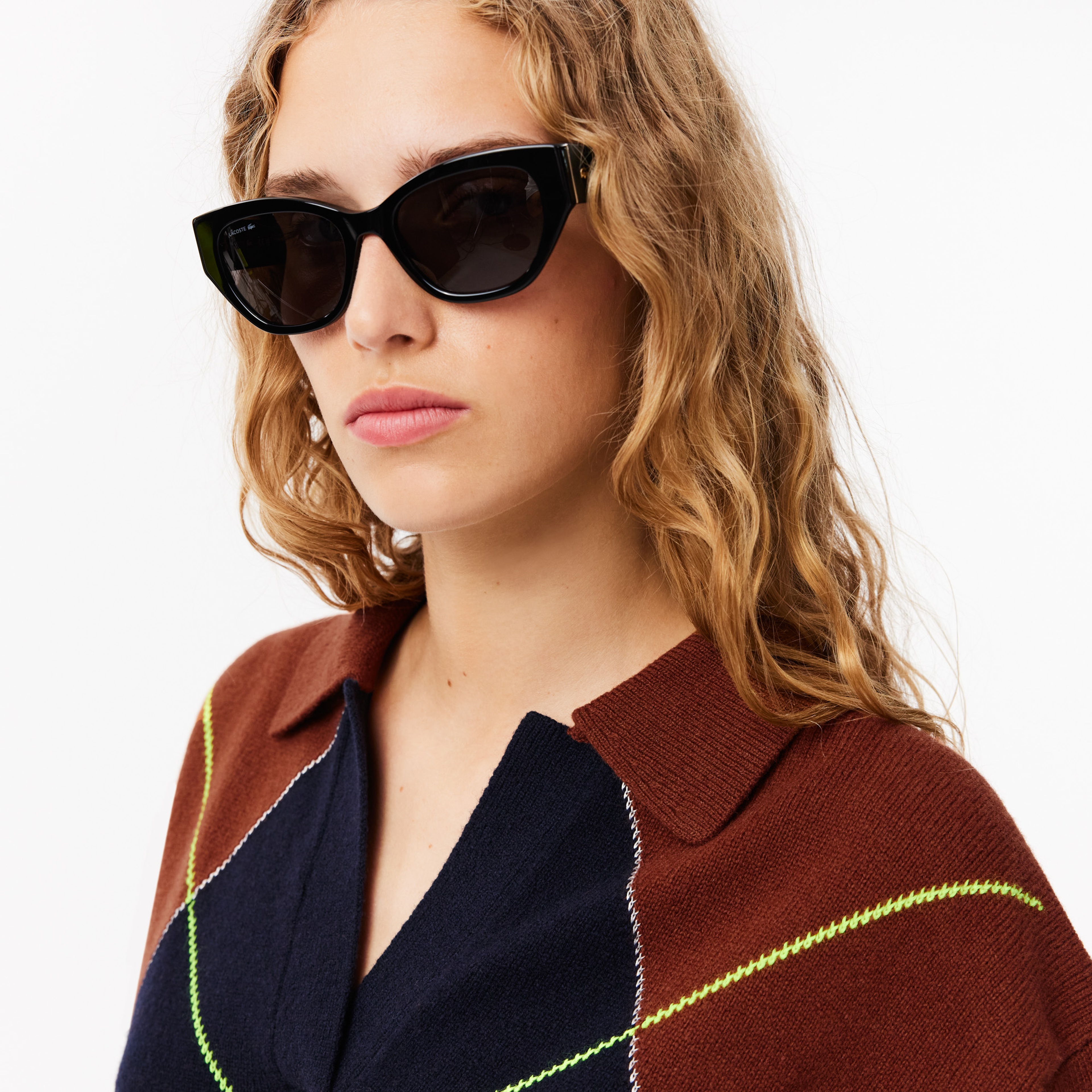 Kadın Relaxed Fit Yün Polo Yaka Renk Bloklu Bordo Triko