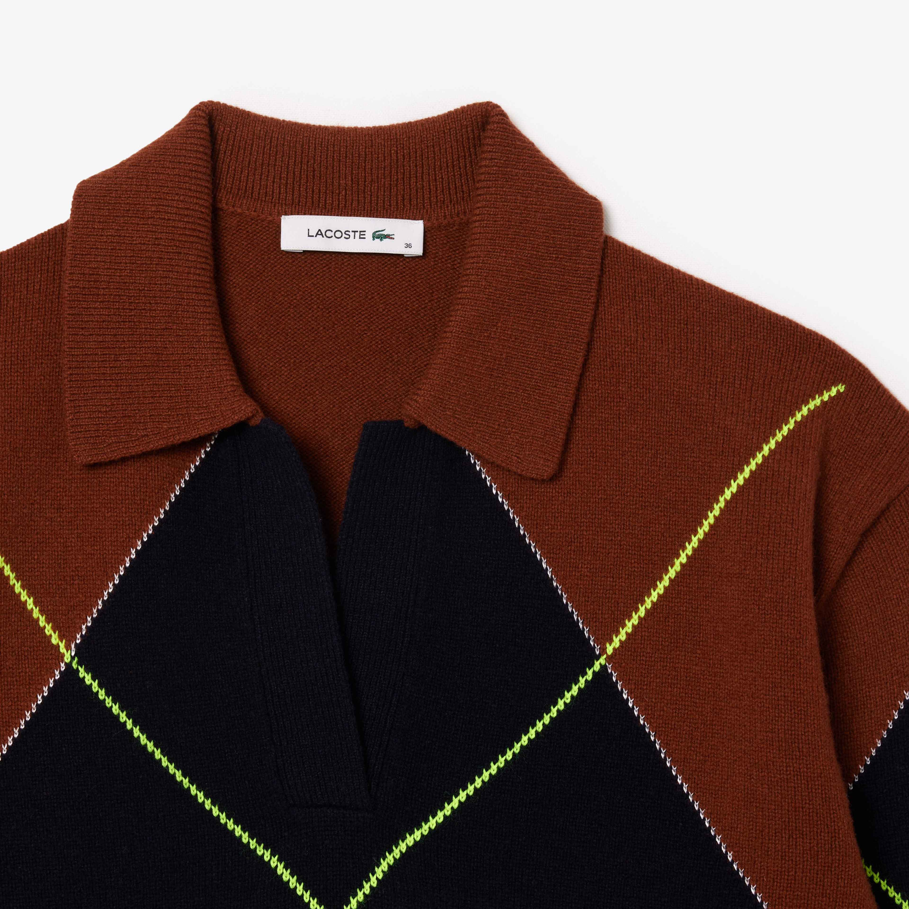 Kadın Relaxed Fit Yün Polo Yaka Renk Bloklu Bordo Triko