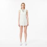 Kadın Flare Fit Kolsuz V Yaka Beyaz Elbise