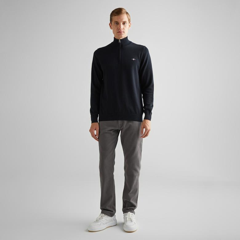 GANT Erkek Siyah Regular Fit Yarım Fermuarlı Kazak