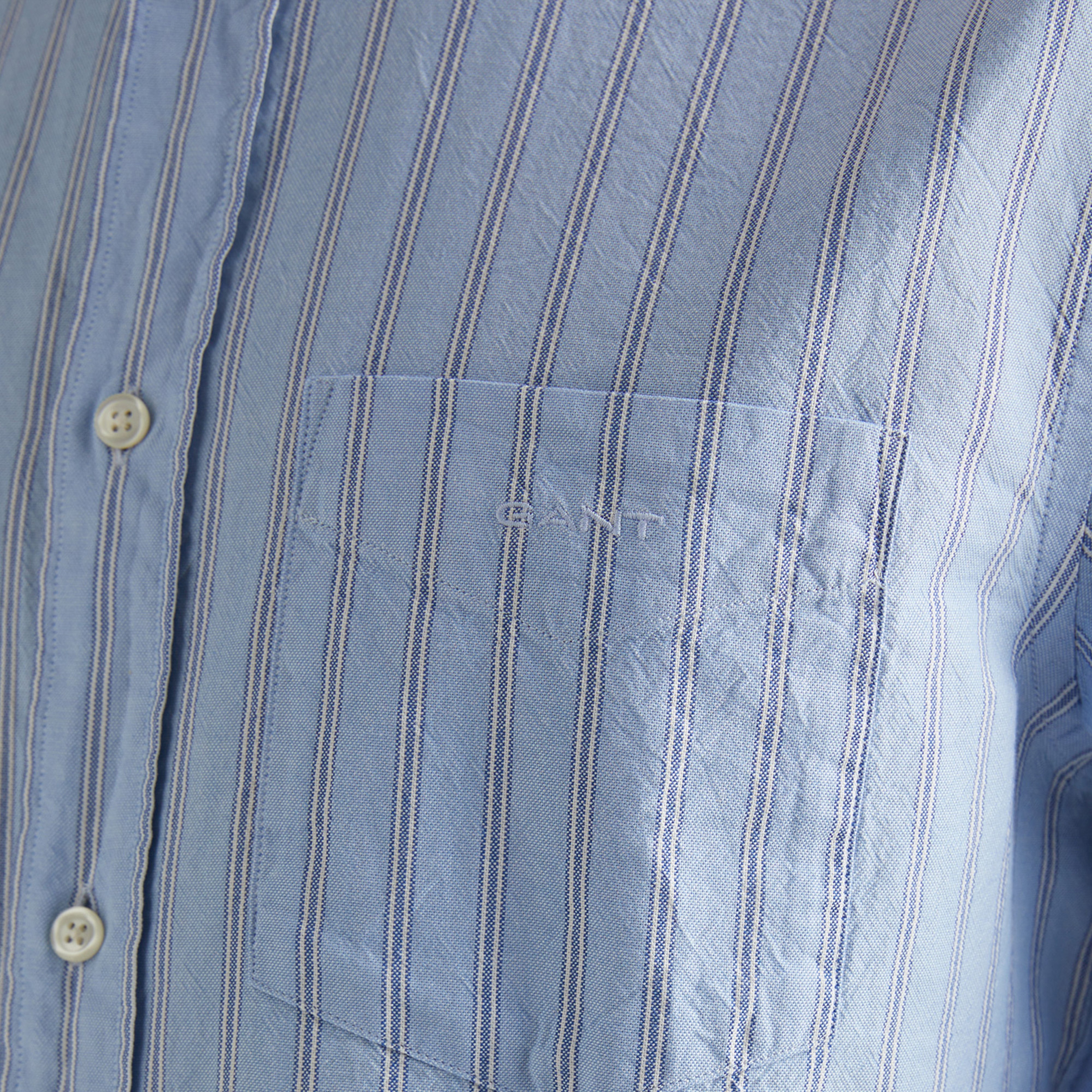 GANT Erkek Mavi Regular Fit Düğmeli Yaka Çizgili Oxford Gömlek