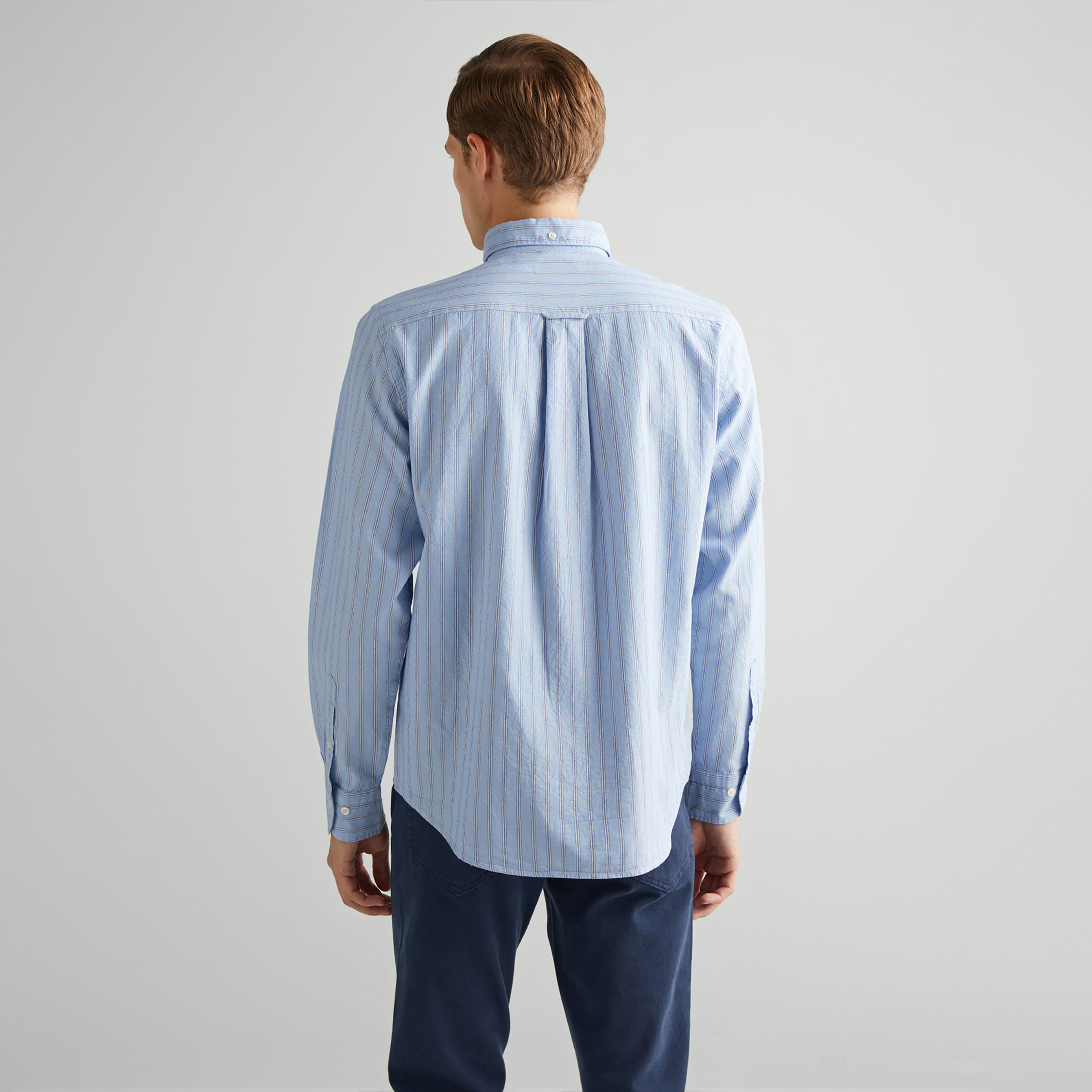 GANT Erkek Mavi Regular Fit Düğmeli Yaka Çizgili Oxford Gömlek